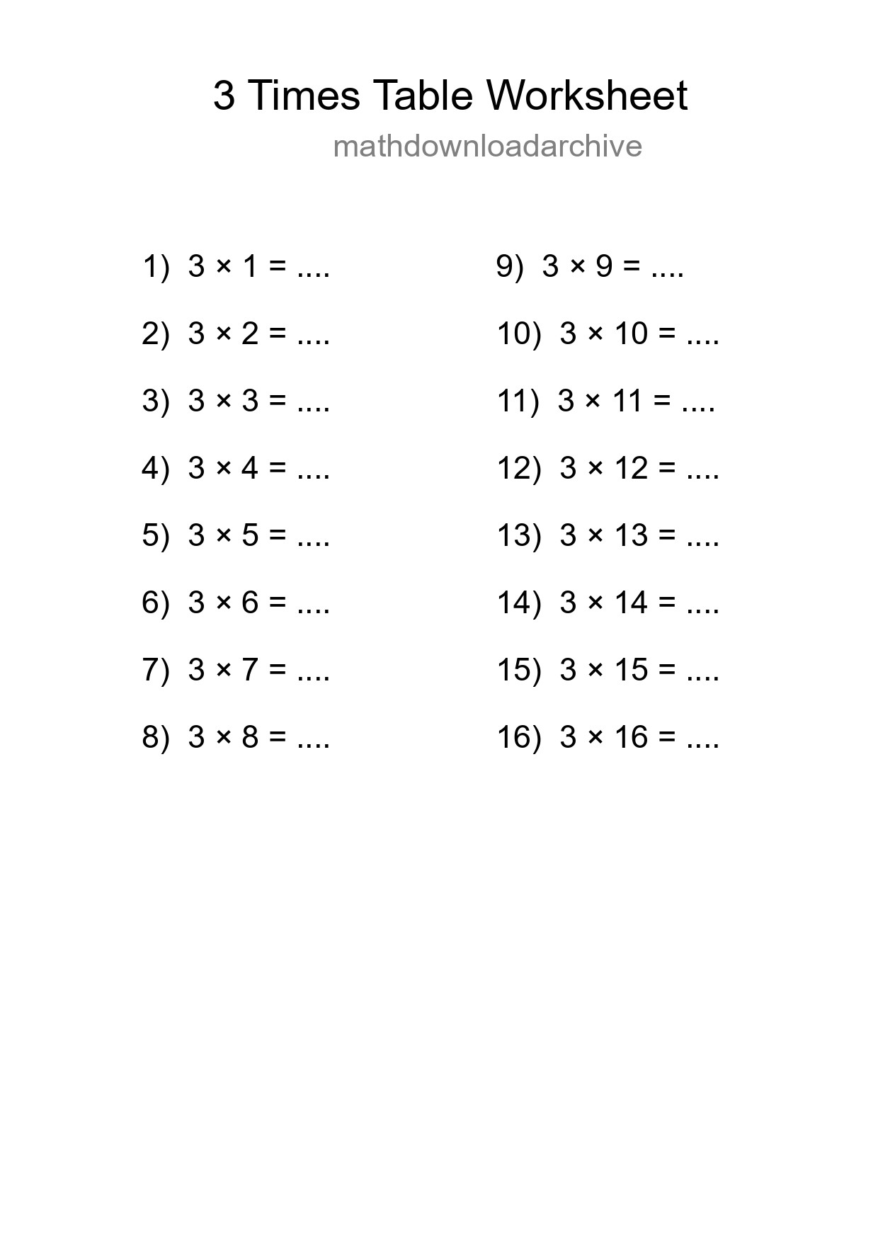 3 Times Table Worksheet For Grade 2 - Part 251