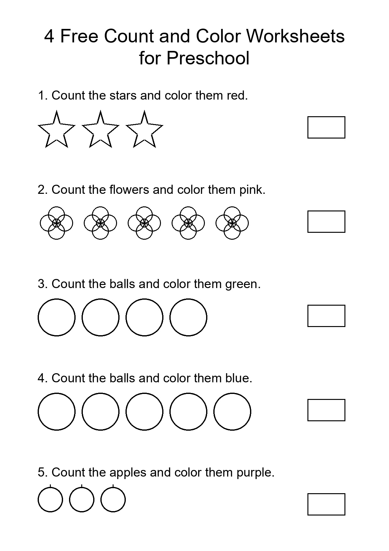 4 Free Count and Color Worksheets for Preschool