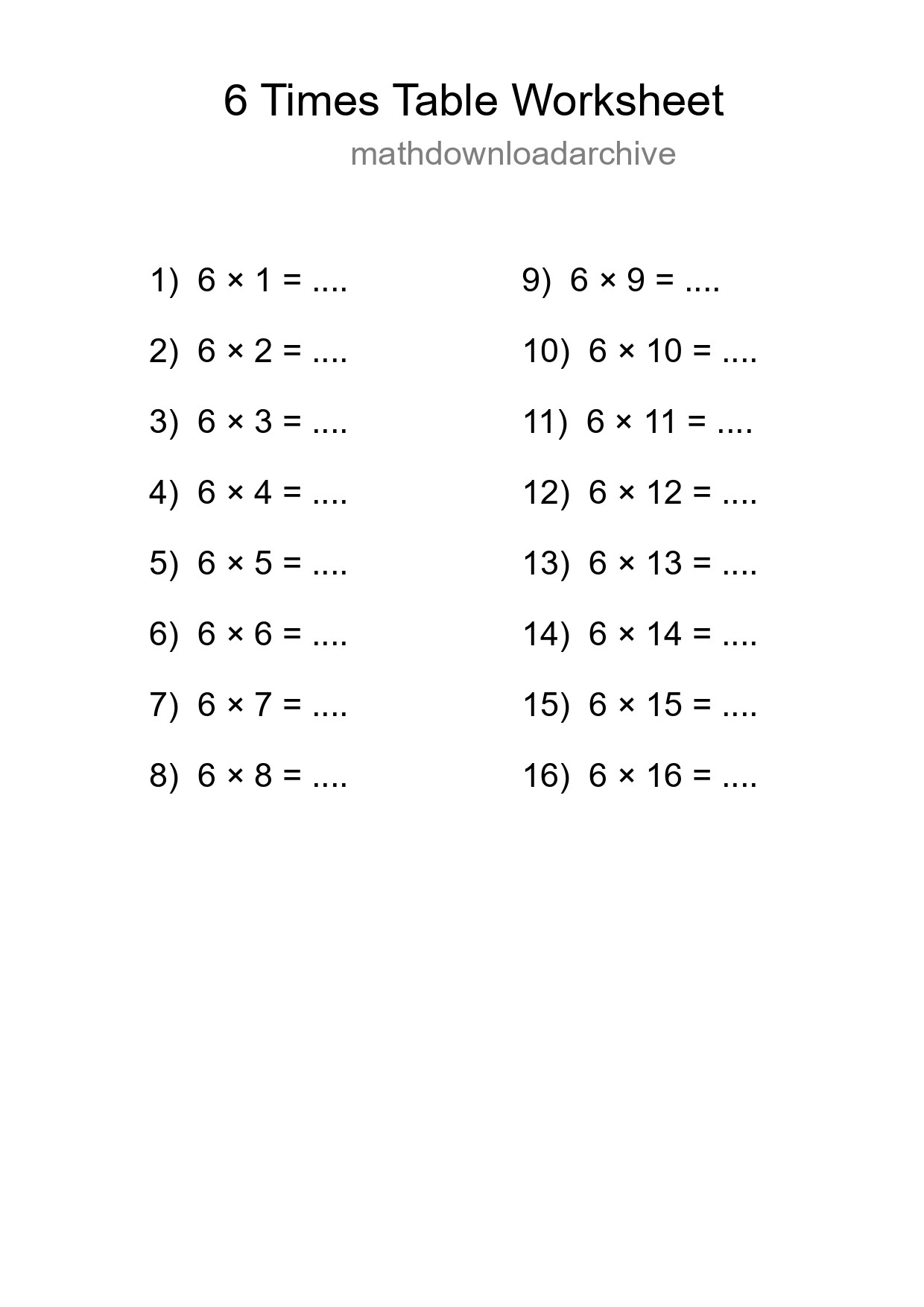 6 Times Table Worksheet For Grade 3 - Part 119