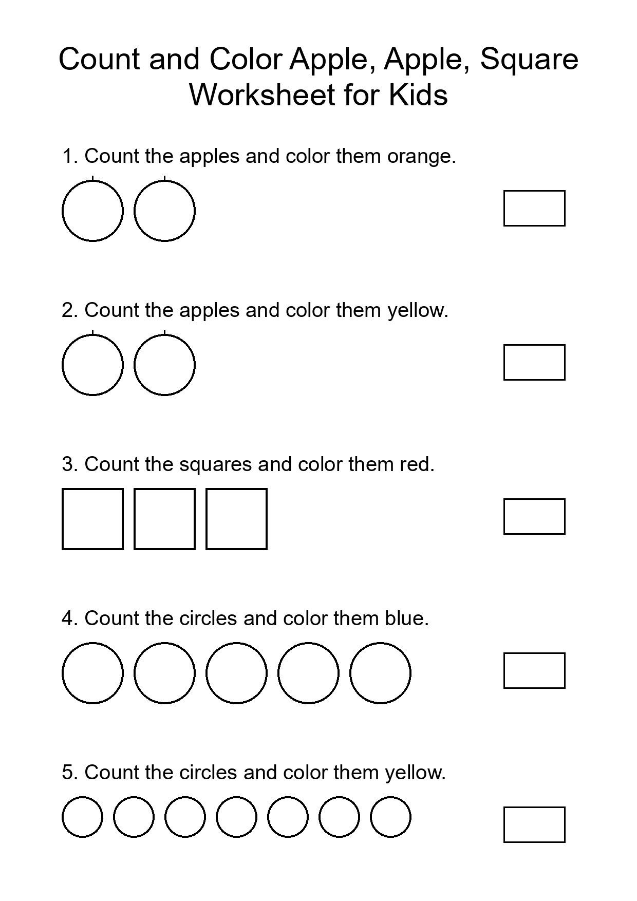 Count and Color Apple, Apple, Square Worksheet for Kids