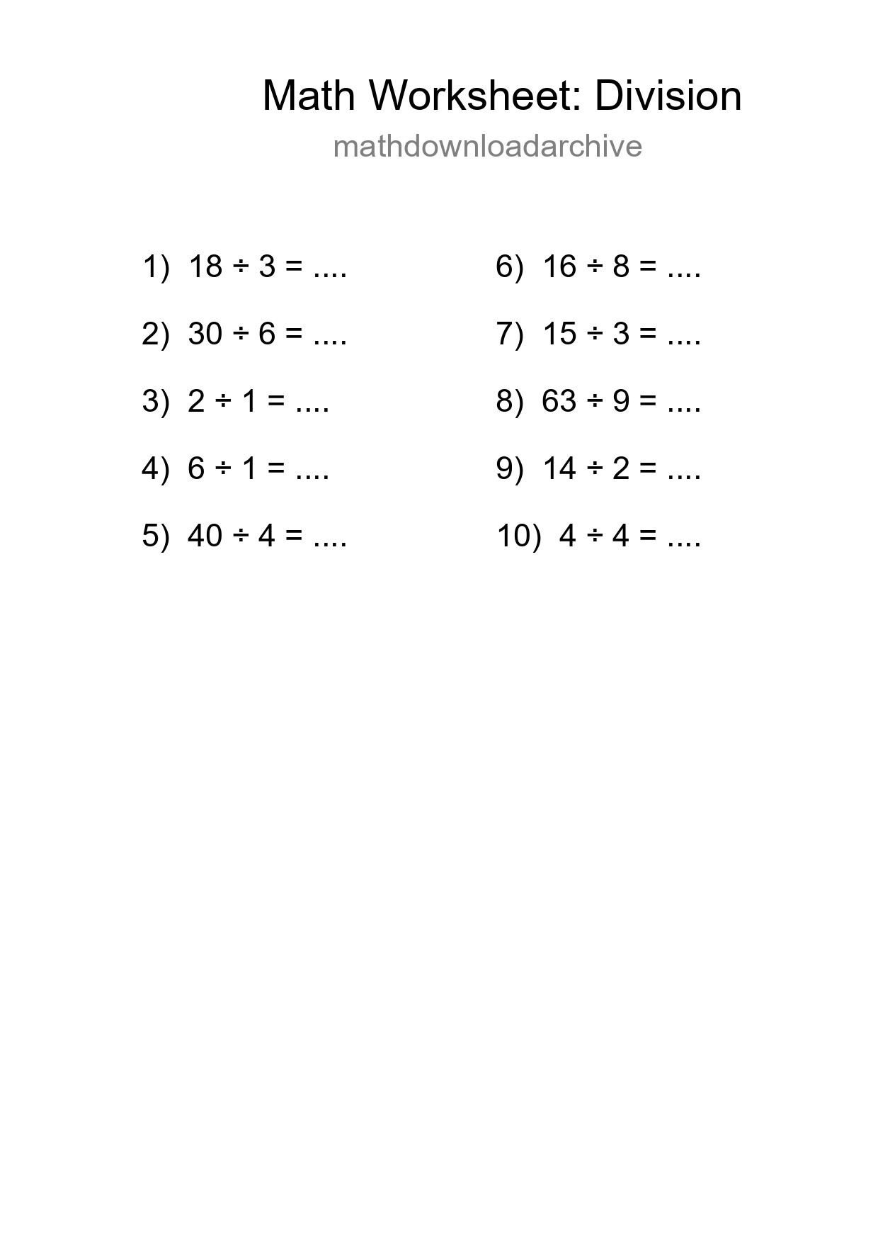Free 10 Division Math Worksheet For Grade 1 - Part 158