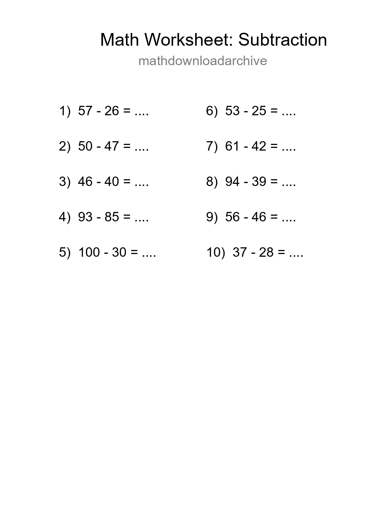 Free 10 Subtraction Math Worksheet For Grade 3 With Answers - Part 217