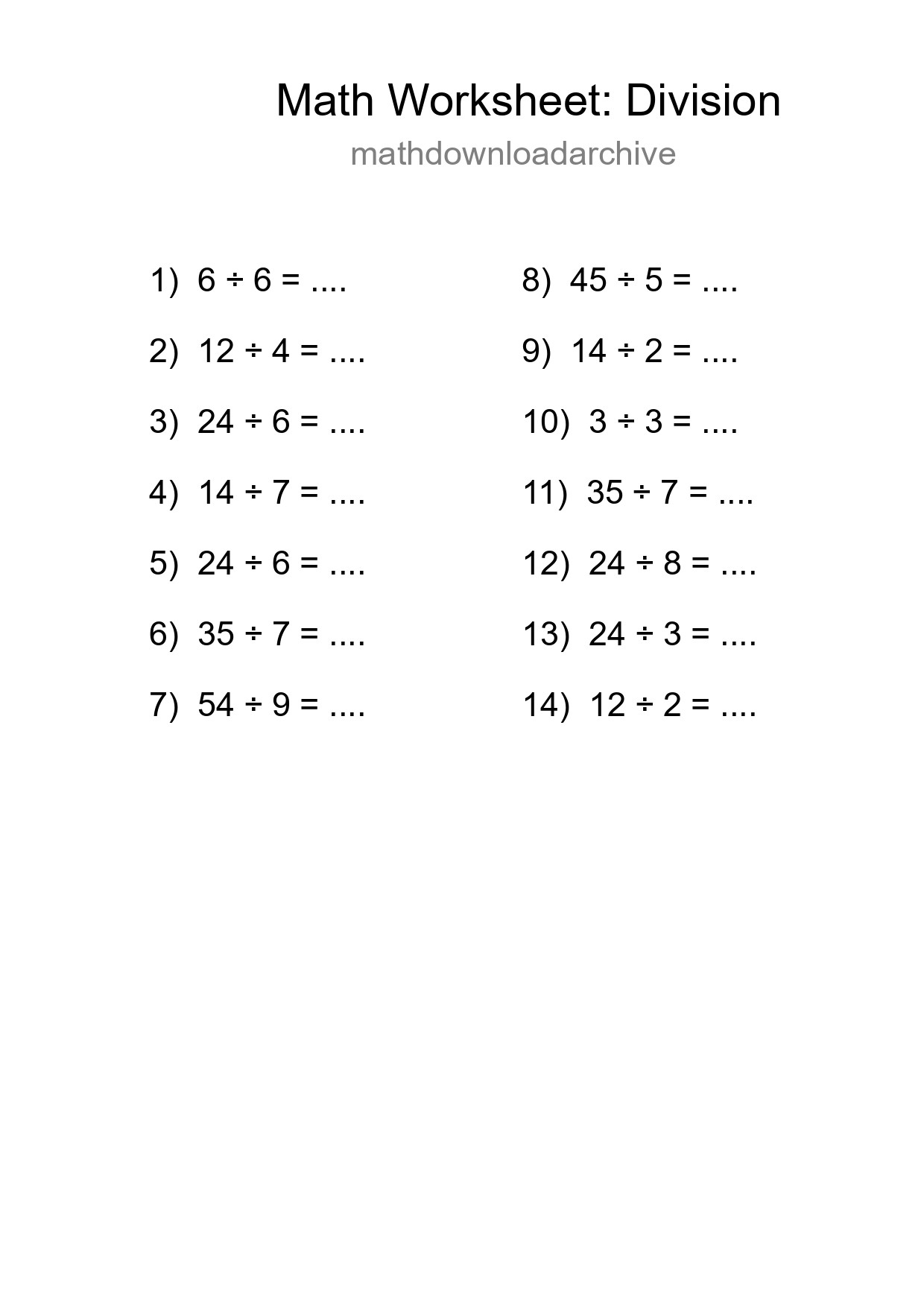 Free 14 Division Math Worksheet For Grade 1 With Answers - Part 191