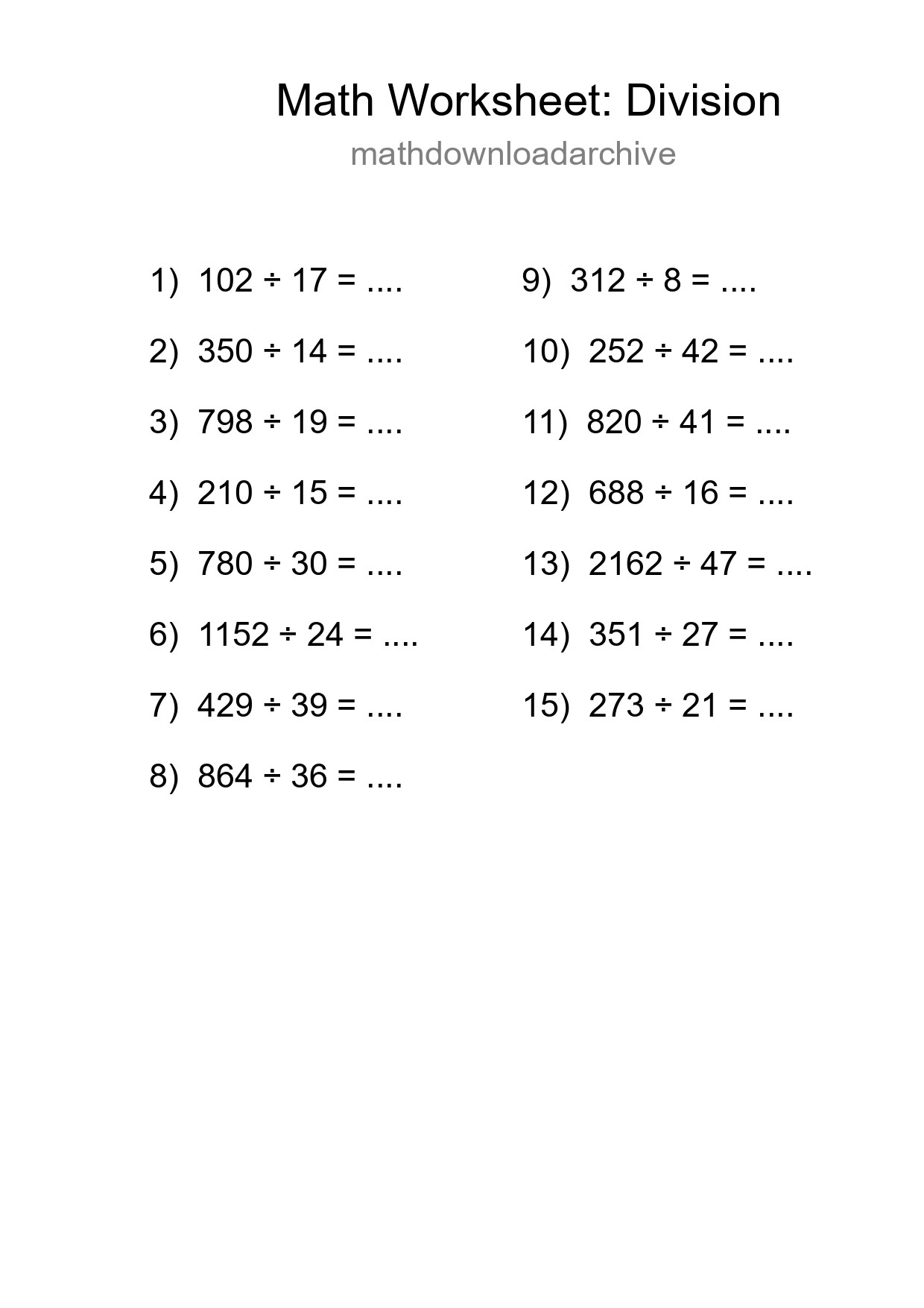Free 15 Division Math Worksheet For Grade 2 With Answers - Part 169