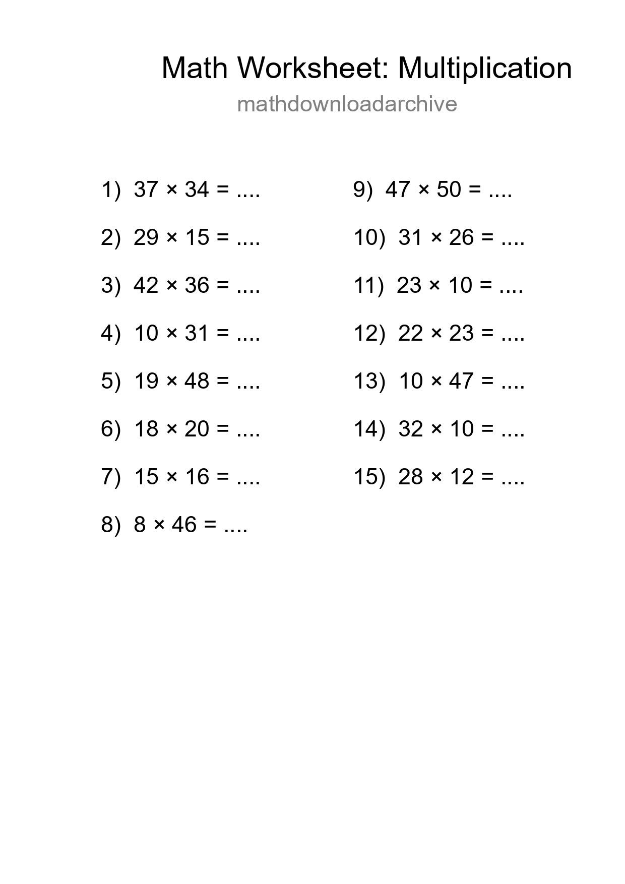 Free 15 Multiplication Math Worksheet For Grade 2 - Part 271