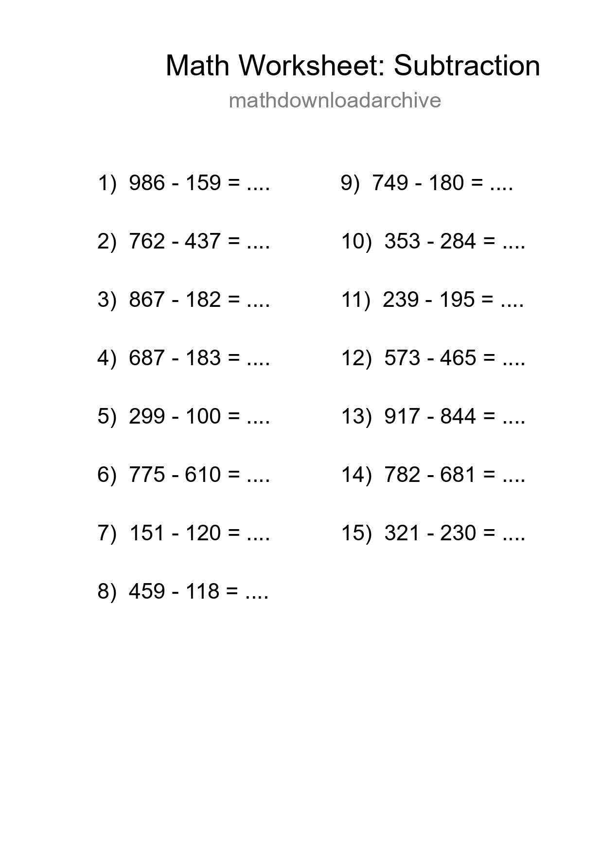 Free 15 Subtraction Math Worksheet For Grade 5 - Part 52