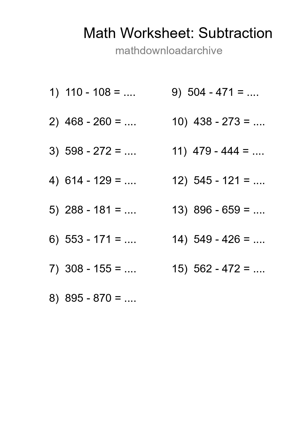 Free 15 Subtraction Math Worksheet For Grade 5 - Part 63