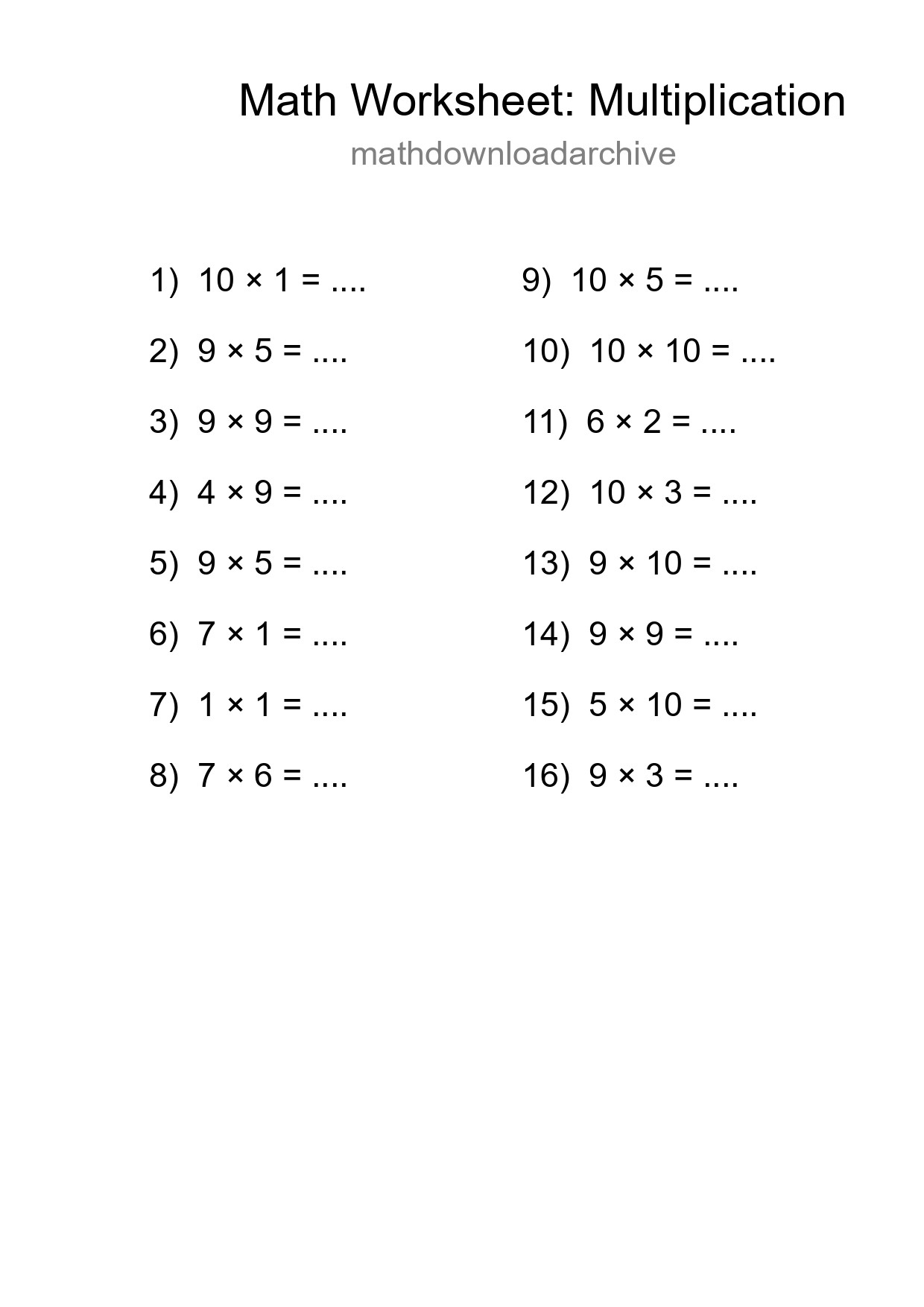 Free 16 Multiplication Math Worksheet For Grade 1 With Answers - Part 227
