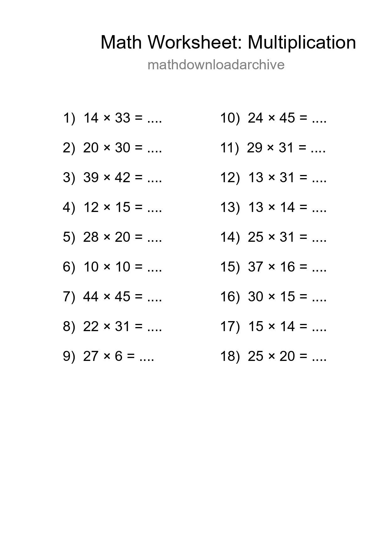 Free 18 Multiplication Math Worksheet For Grade 2 With Answers - Part 106