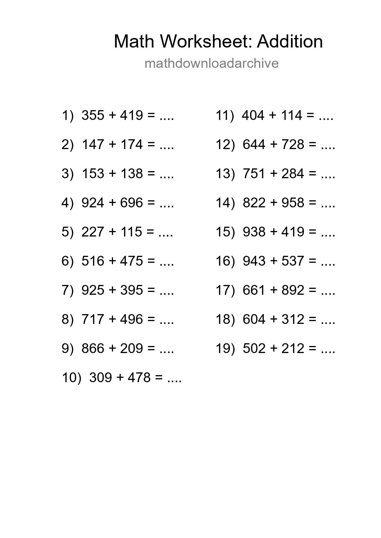 Free 19 Addition Math Worksheet For Grade 5 - Part 254