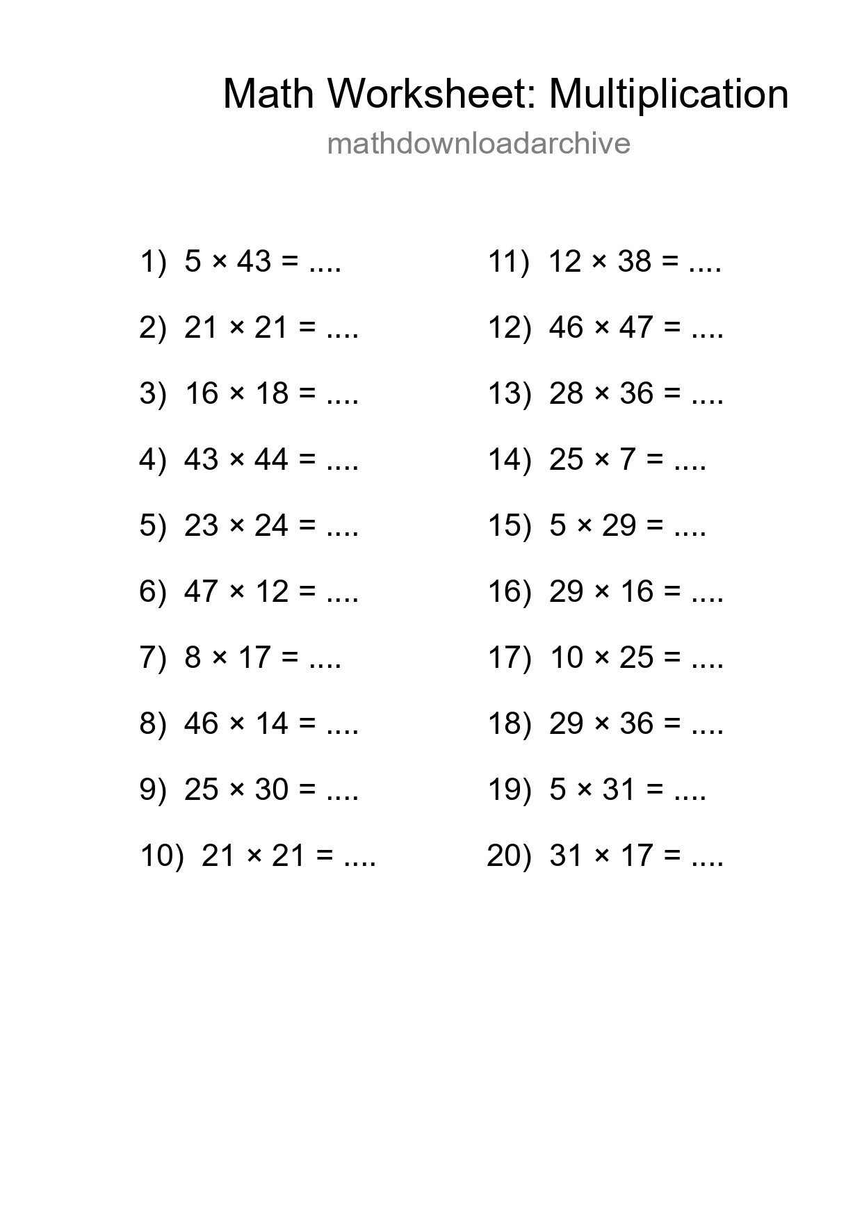 Free 20 Multiplication Math Worksheet For Grade 2 With Answers - Part 95