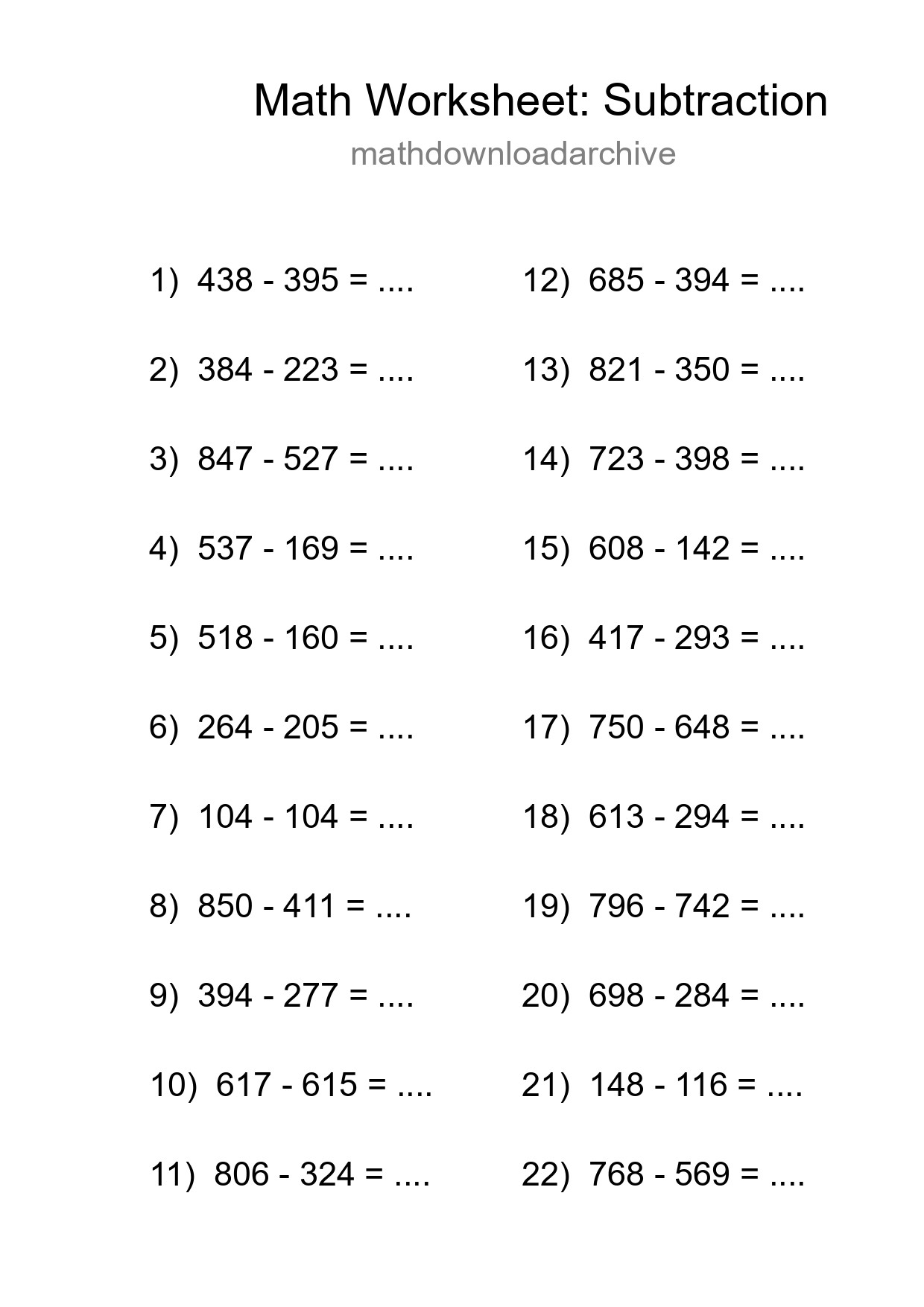 Free 22 Subtraction Math Worksheet For Grade 5 With Answers - Part 30