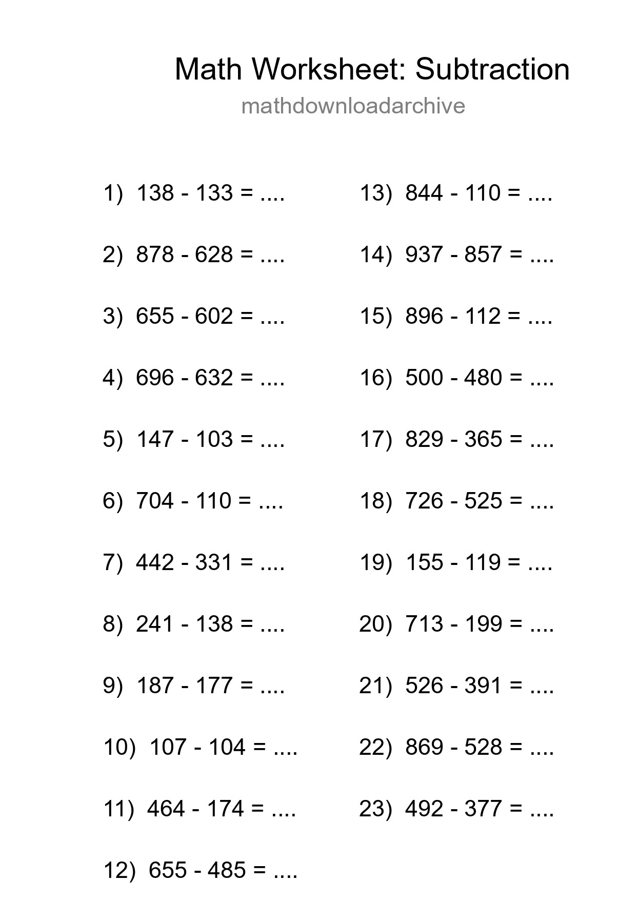 Free 23 Subtraction Math Worksheet For Grade 5 - Part 261