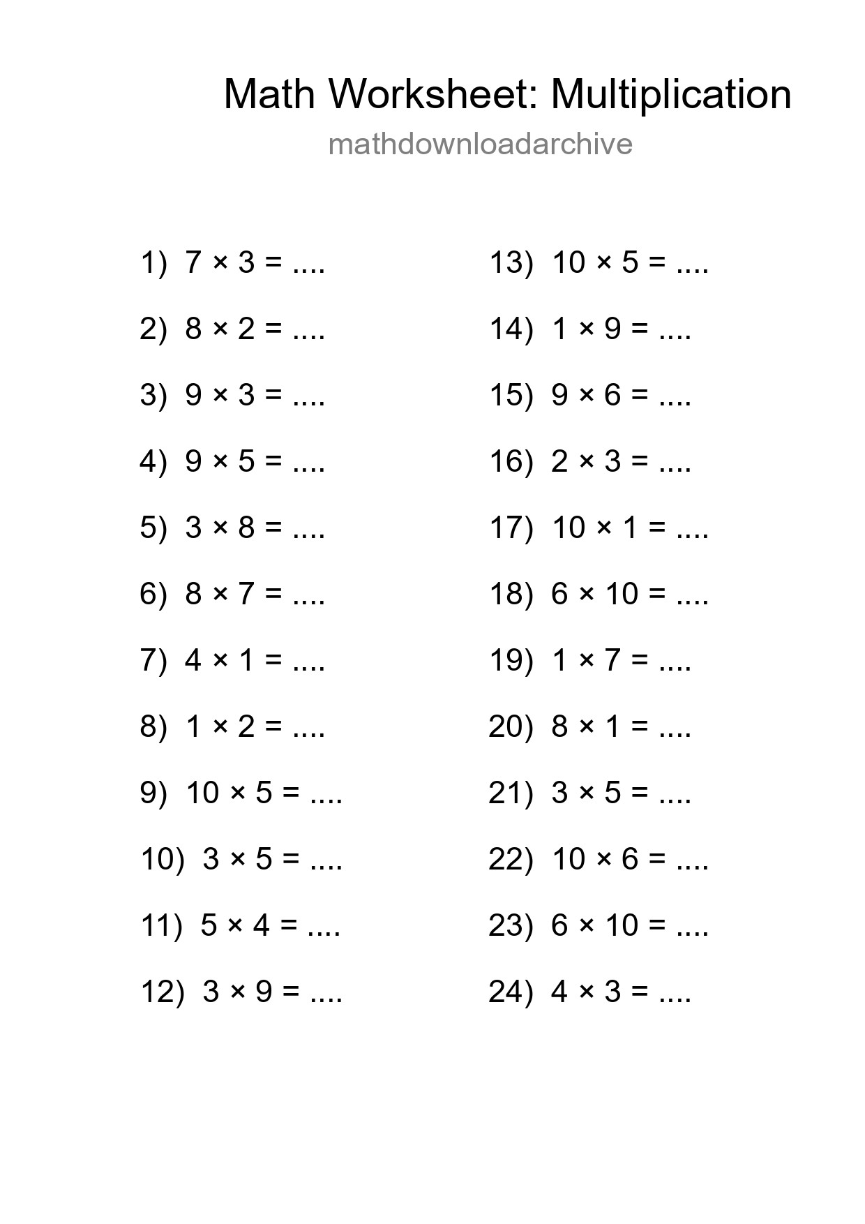 Free 24 Multiplication Math Worksheet For Grade 1 With Answers - Part 249