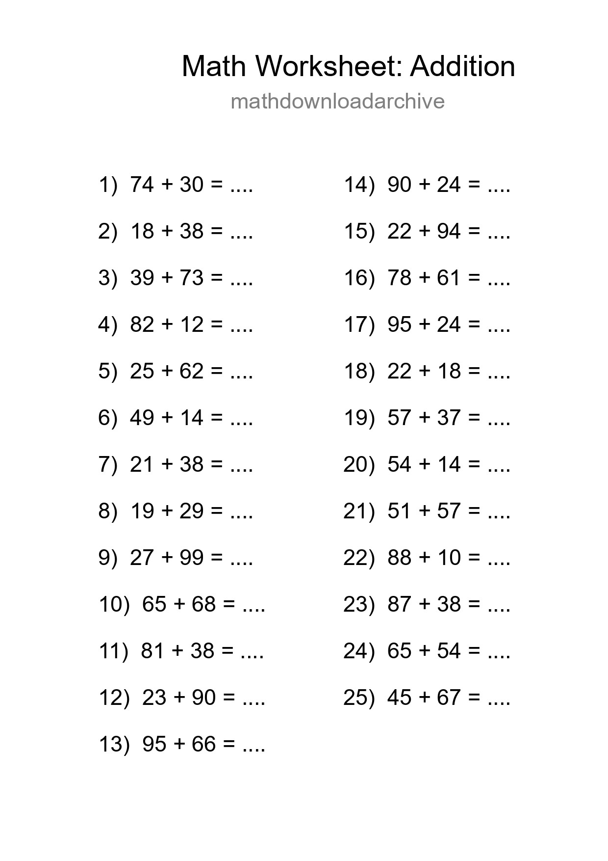 Free 25 Addition Math Worksheet For Grade 3 With Answers - Part 199