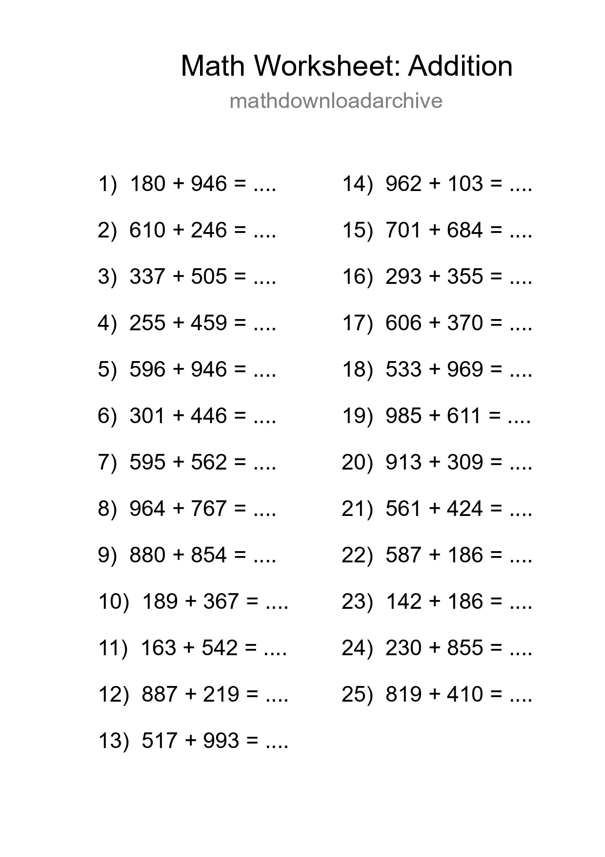 Free 25 Addition Math Worksheet For Grade 5 - Part 34
