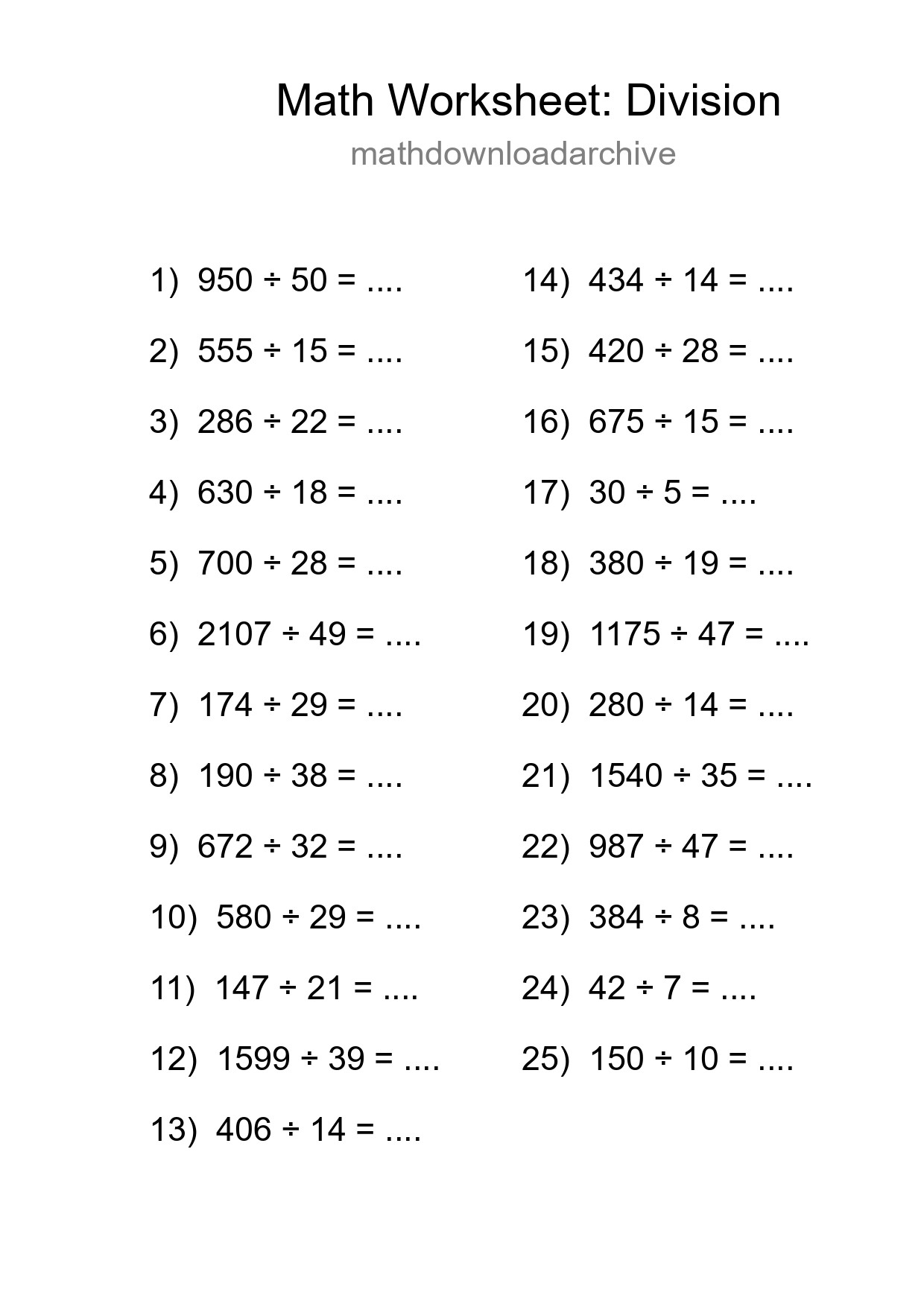 Free 25 Division Math Worksheet For Grade 2 With Answers - Part 15