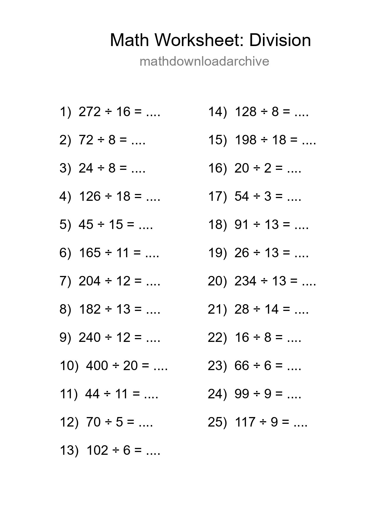 Free 25 Division Math Worksheet For Grade 2 With Answers - Part 26