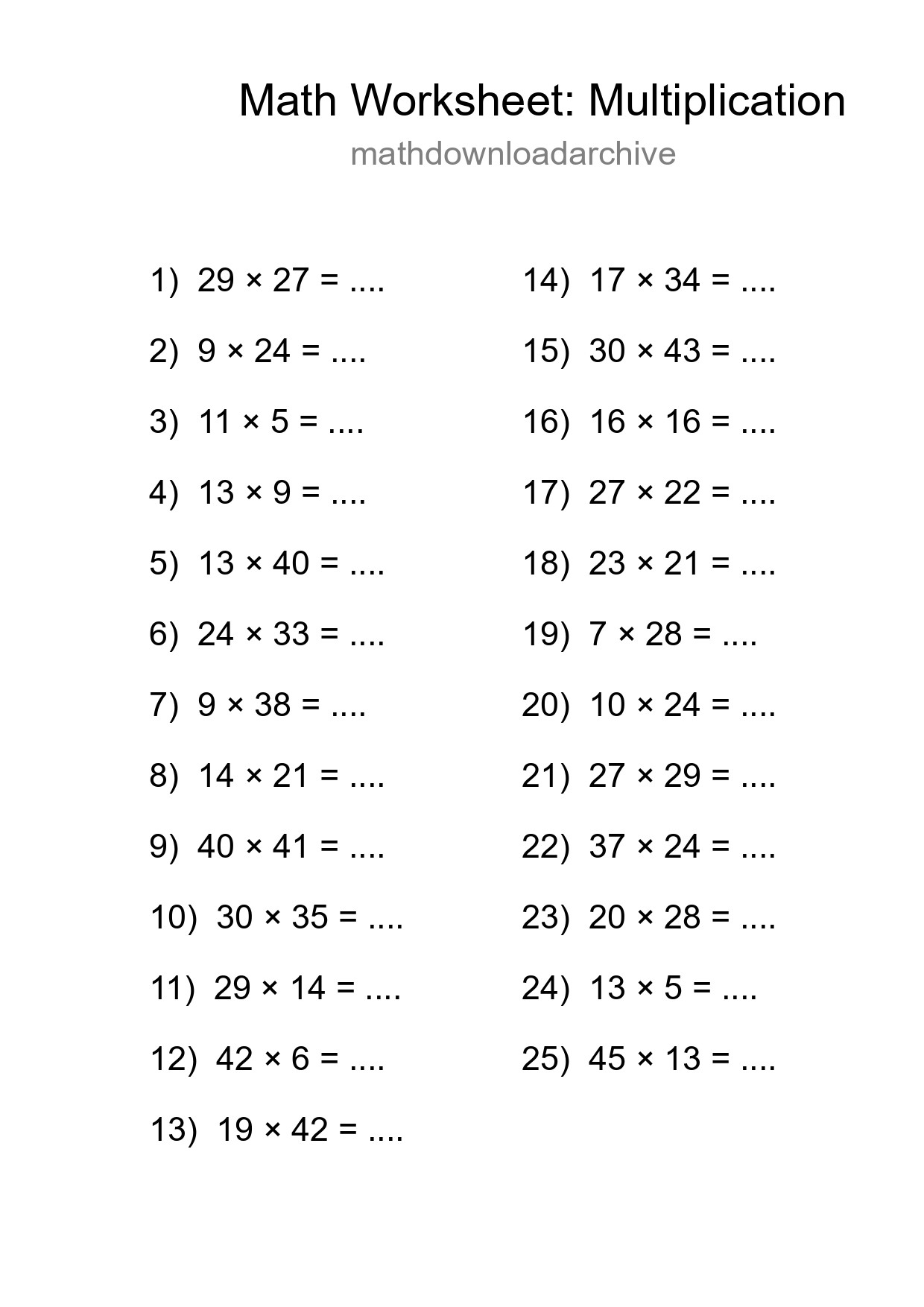 Free 25 Multiplication Math Worksheet For Grade 2 - Part 40
