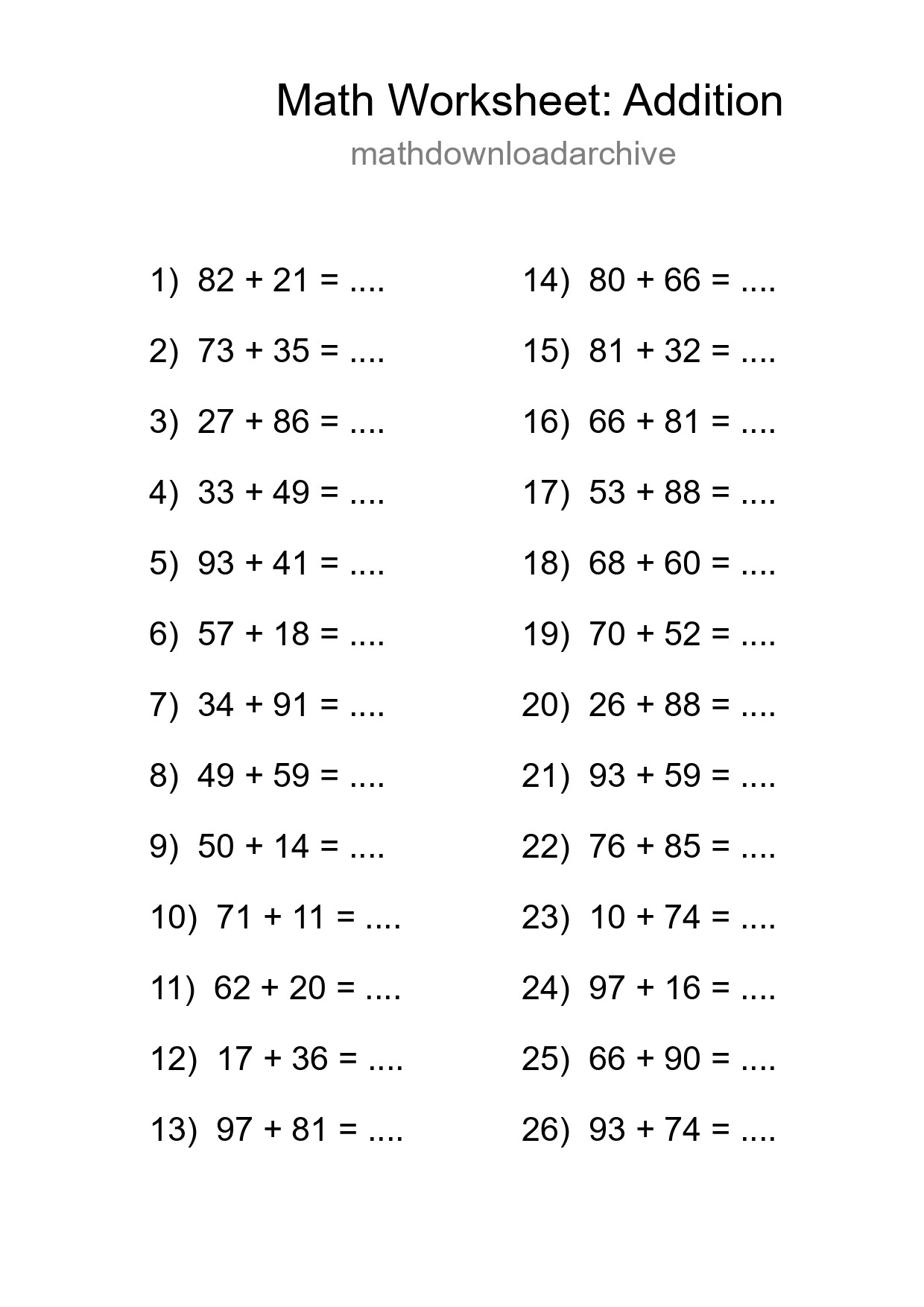 Free 26 Addition Math Worksheet For Grade 3 With Answers - Part 232