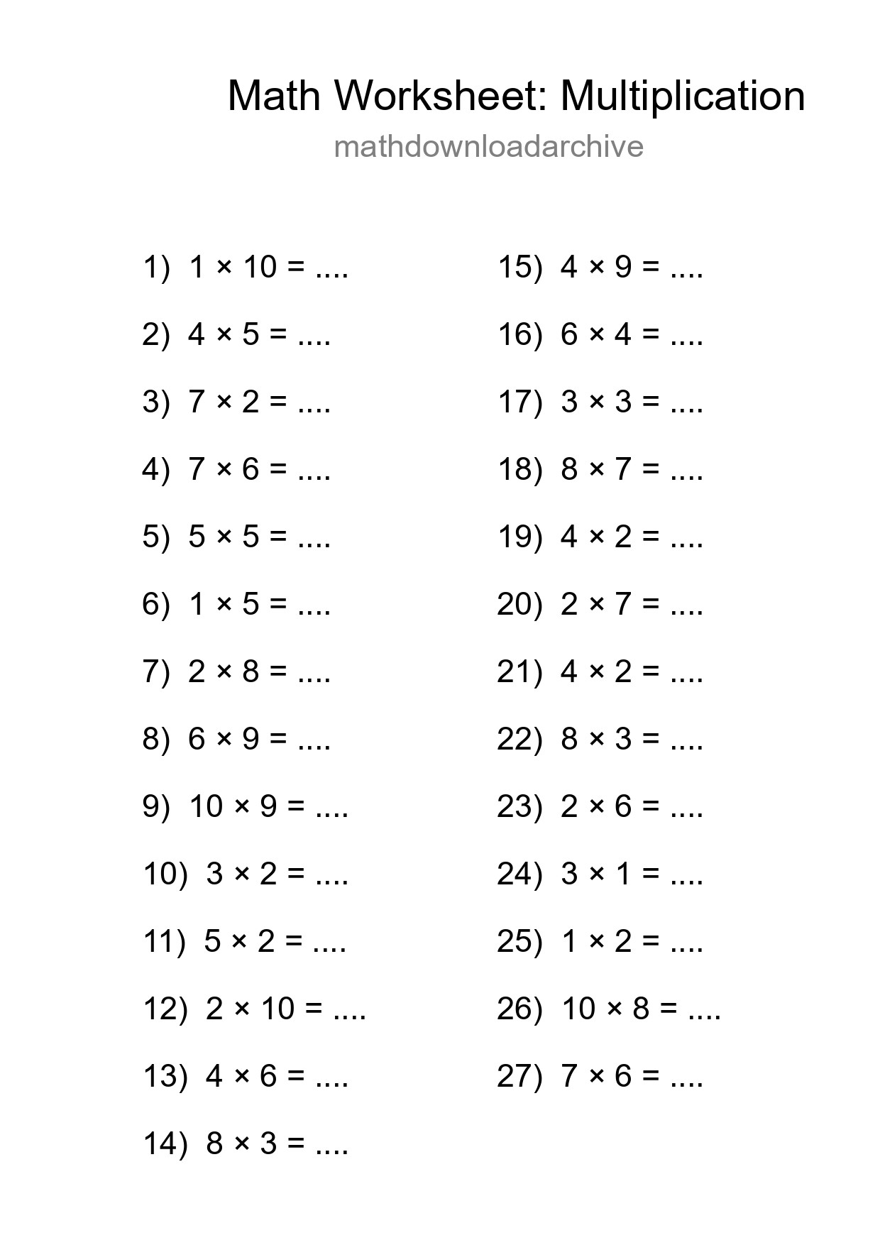Free 27 Multiplication Math Worksheet For Grade 1 With Answers - Part 29
