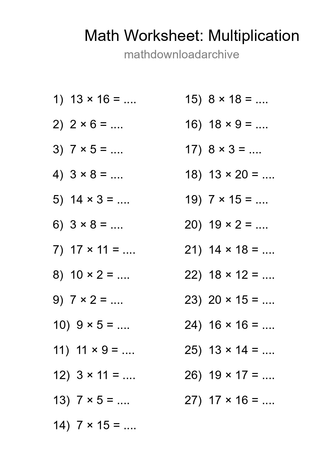 Free 27 Multiplication Math Worksheet For Grade 2 With Answers - Part 139