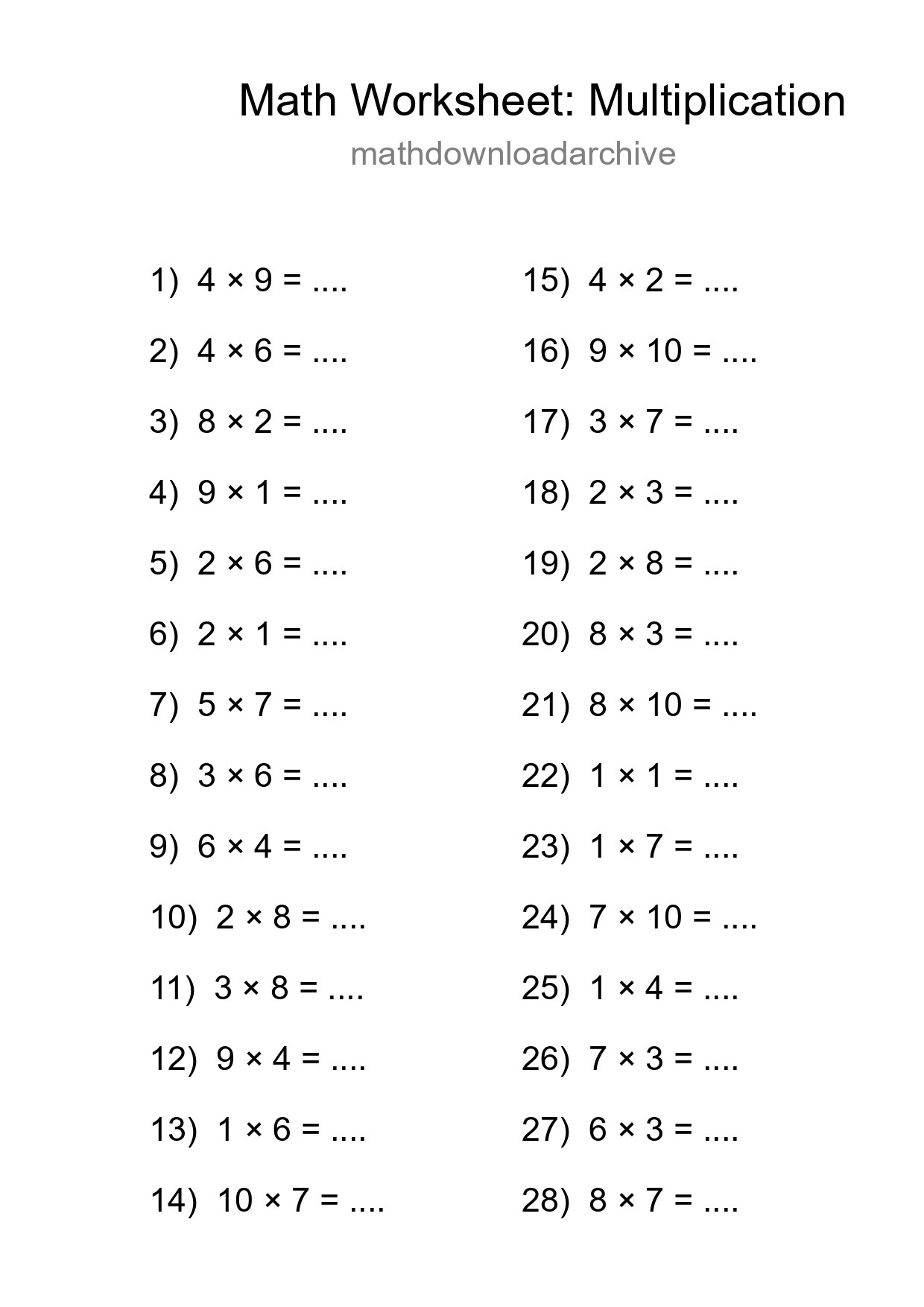 Free 28 Multiplication Math Worksheet For Grade 1 With Answers - Part 282