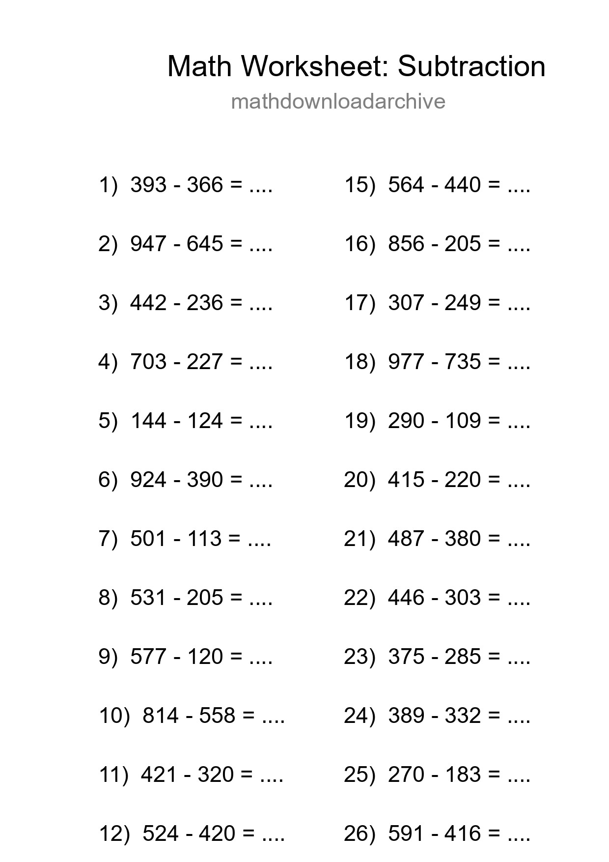 Free 28 Subtraction Math Worksheet For Grade 5 - Part 8