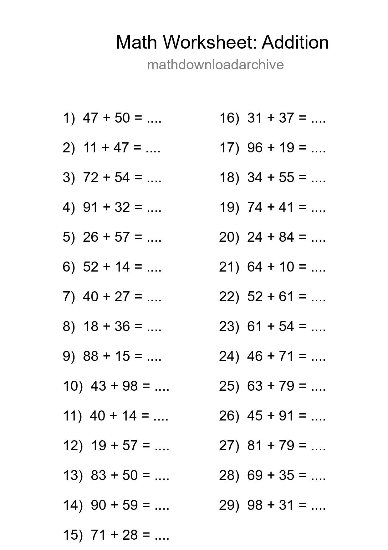 Free 29 Addition Math Worksheet For Grade 3 - Part 155