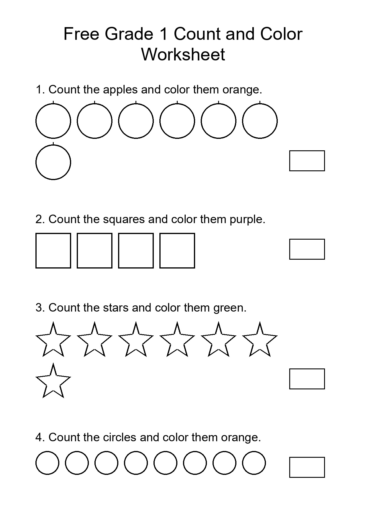 Free Grade 1 Count and Color Worksheet