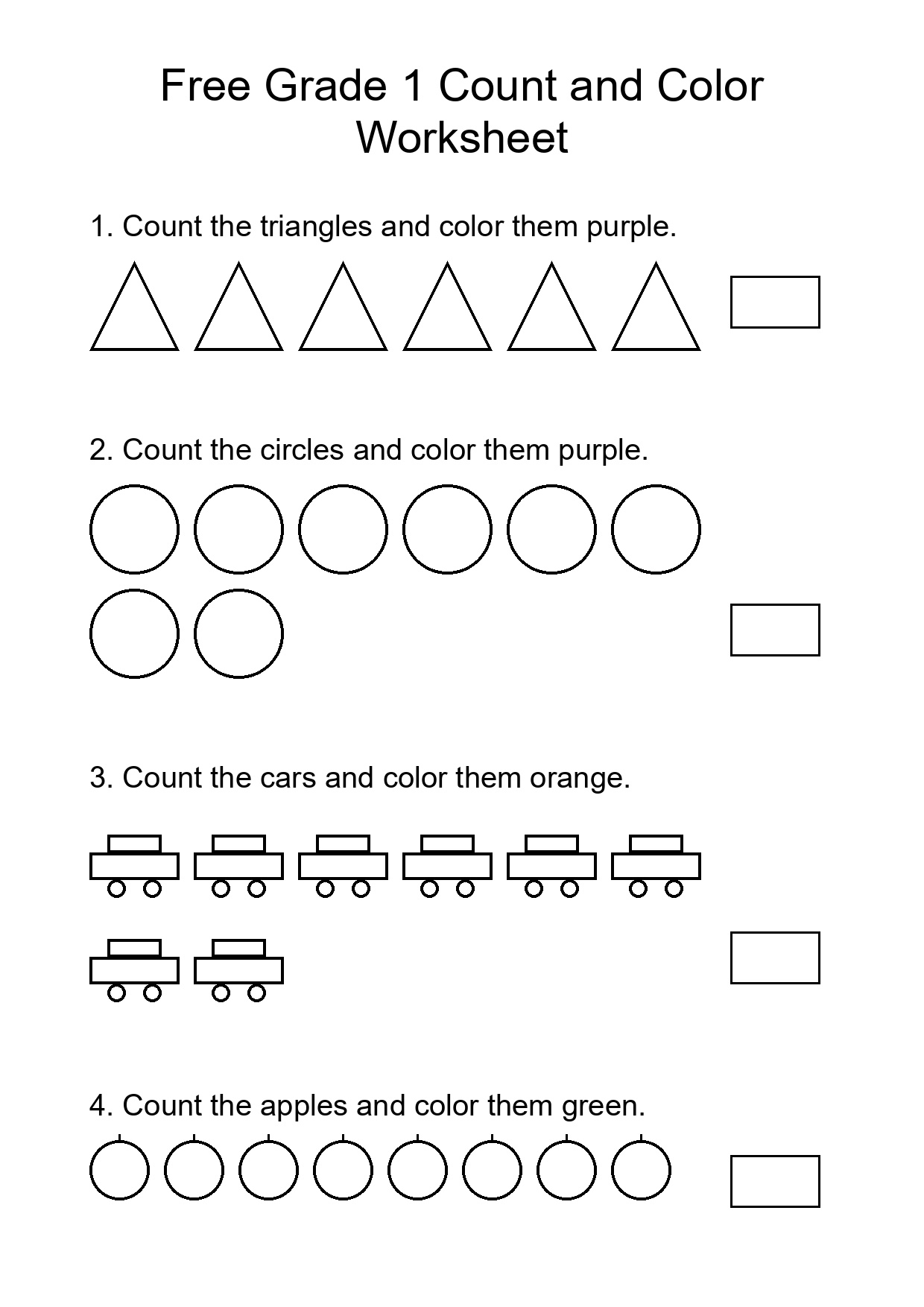 Free Grade 1 Count and Color Worksheet