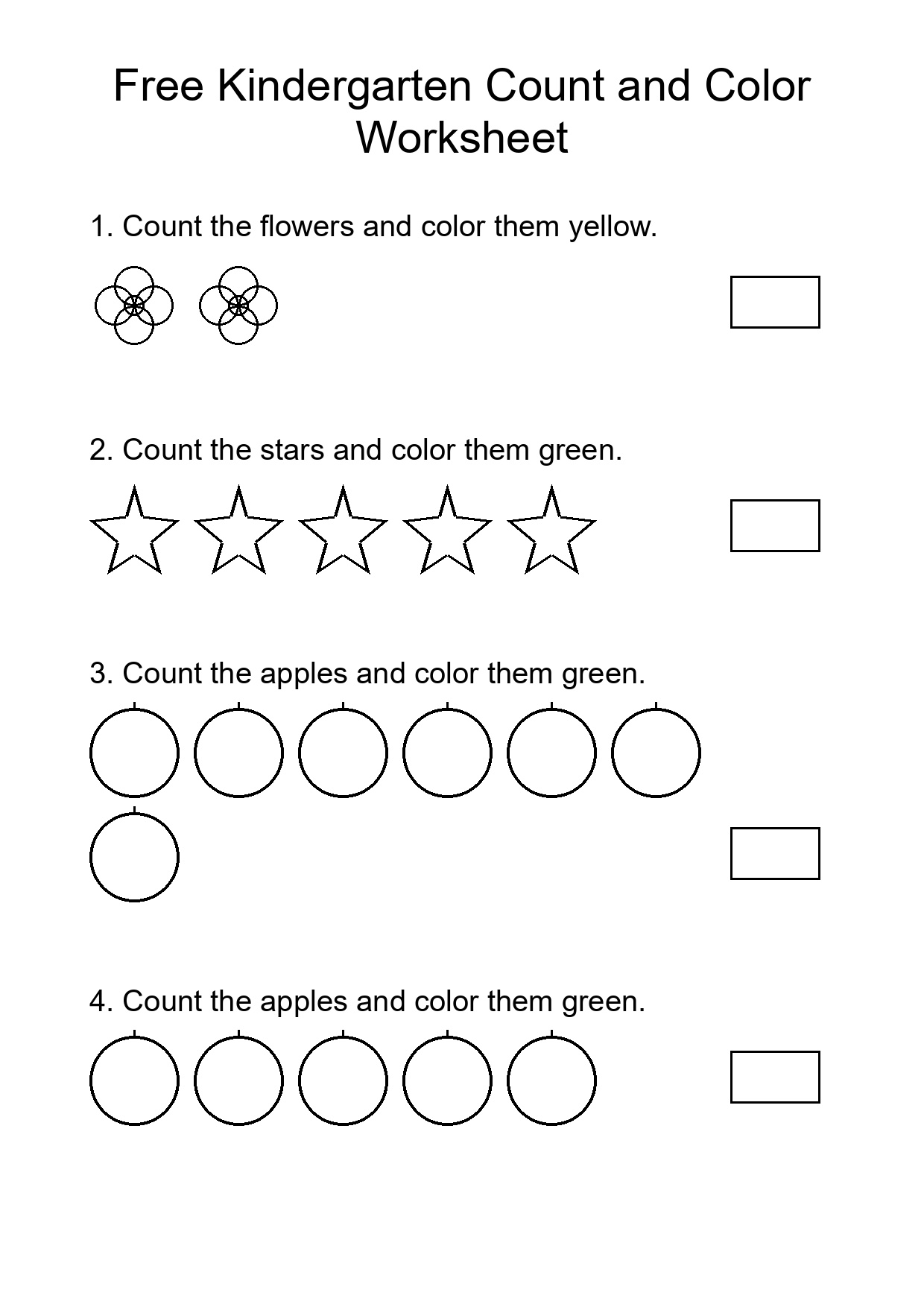 Free Kindergarten Count and Color Worksheet