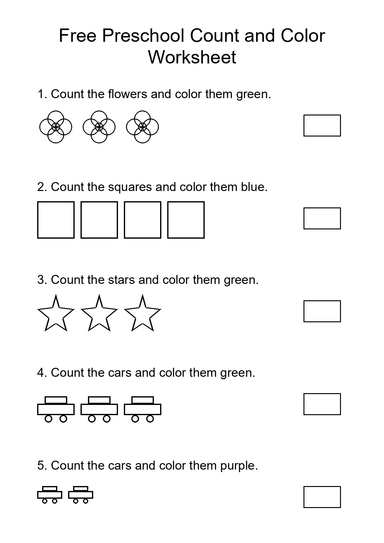 Free Preschool Count and Color Worksheet