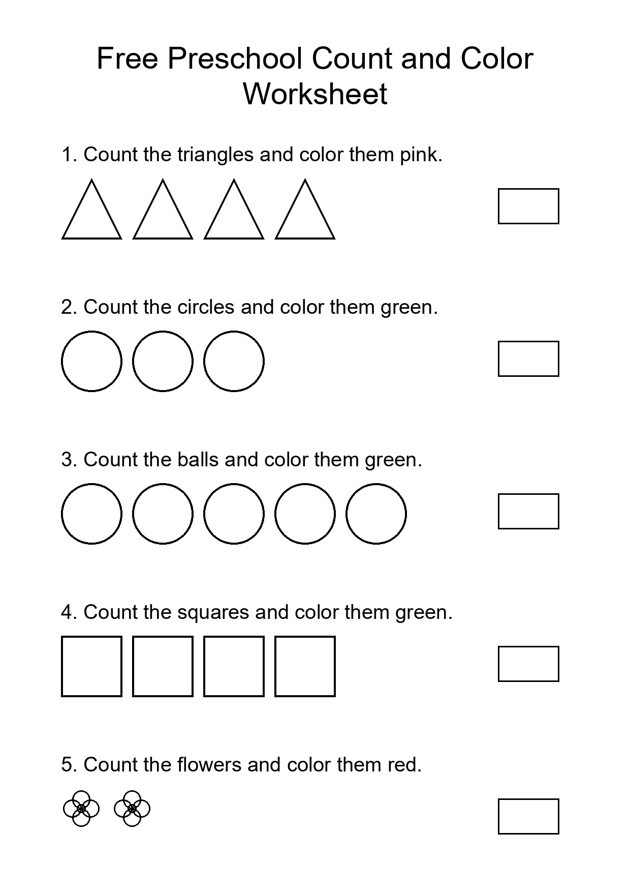 Free Preschool Count and Color Worksheet