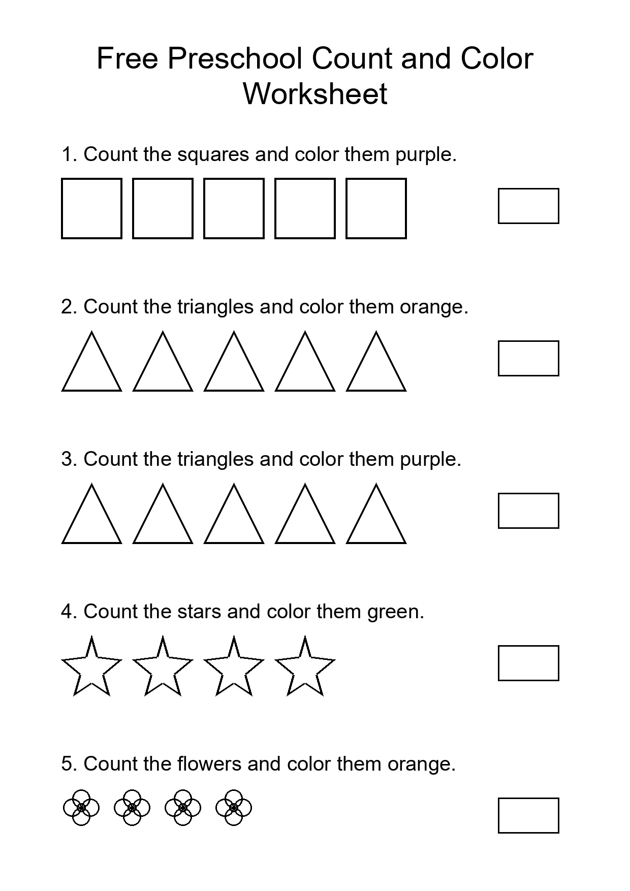 Free Preschool Count and Color Worksheet