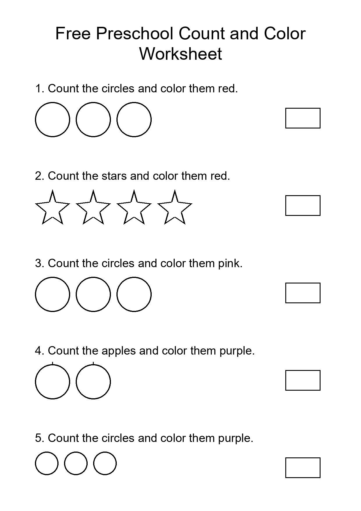 Free Preschool Count and Color Worksheet