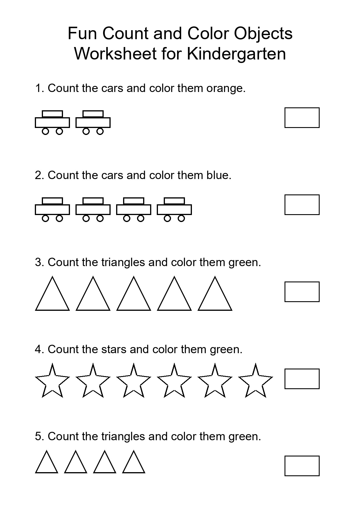 Fun Count and Color Objects Worksheet for Kindergarten