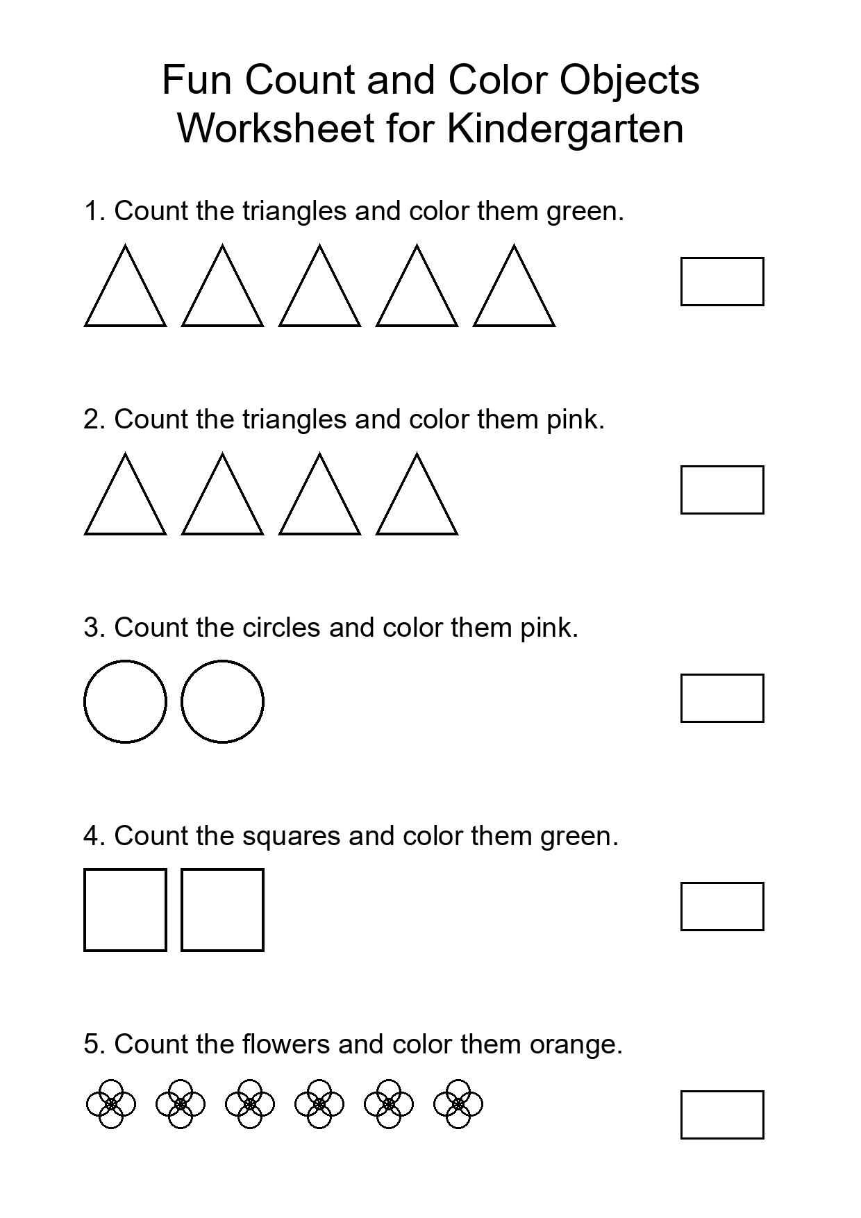 Fun Count and Color Objects Worksheet for Kindergarten