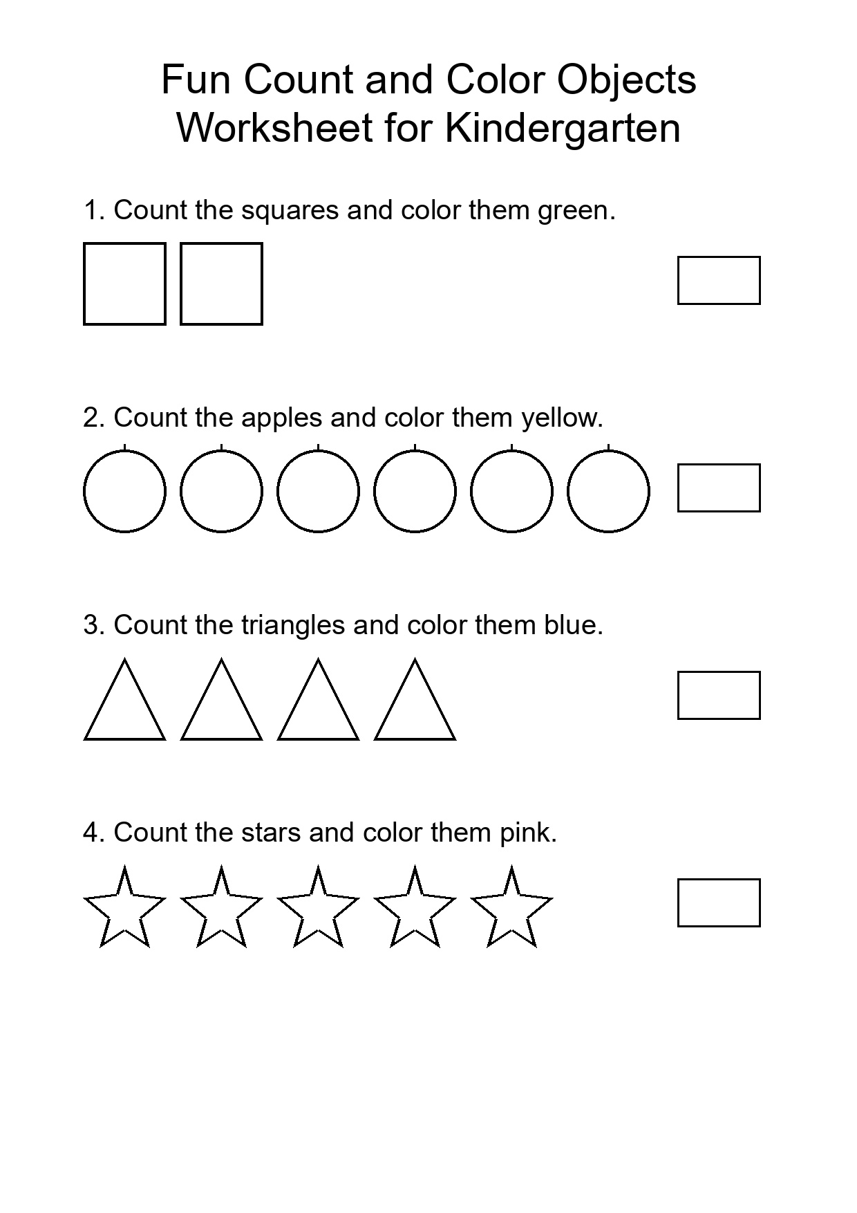 Fun Count and Color Objects Worksheet for Kindergarten
