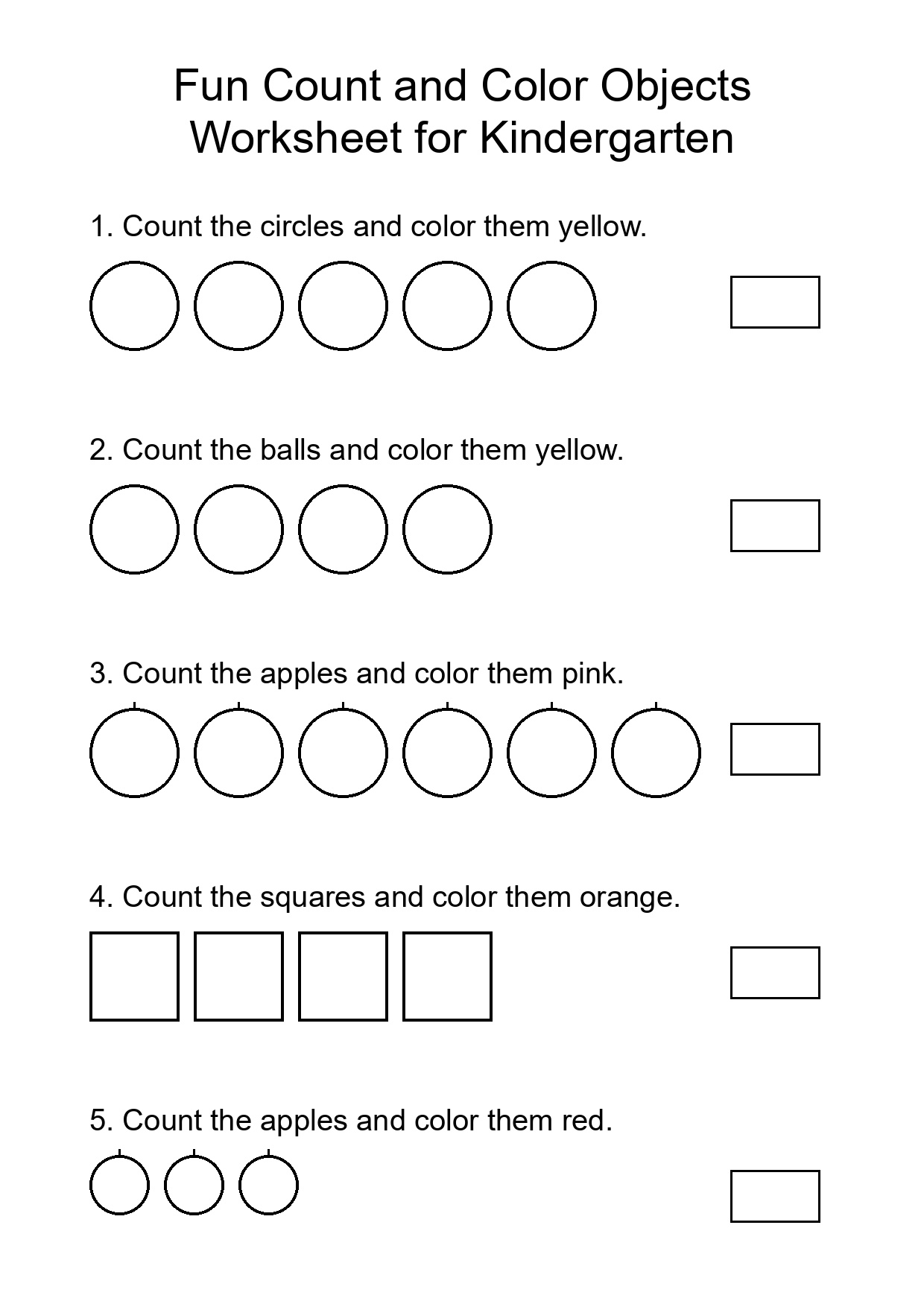 Fun Count and Color Objects Worksheet for Kindergarten