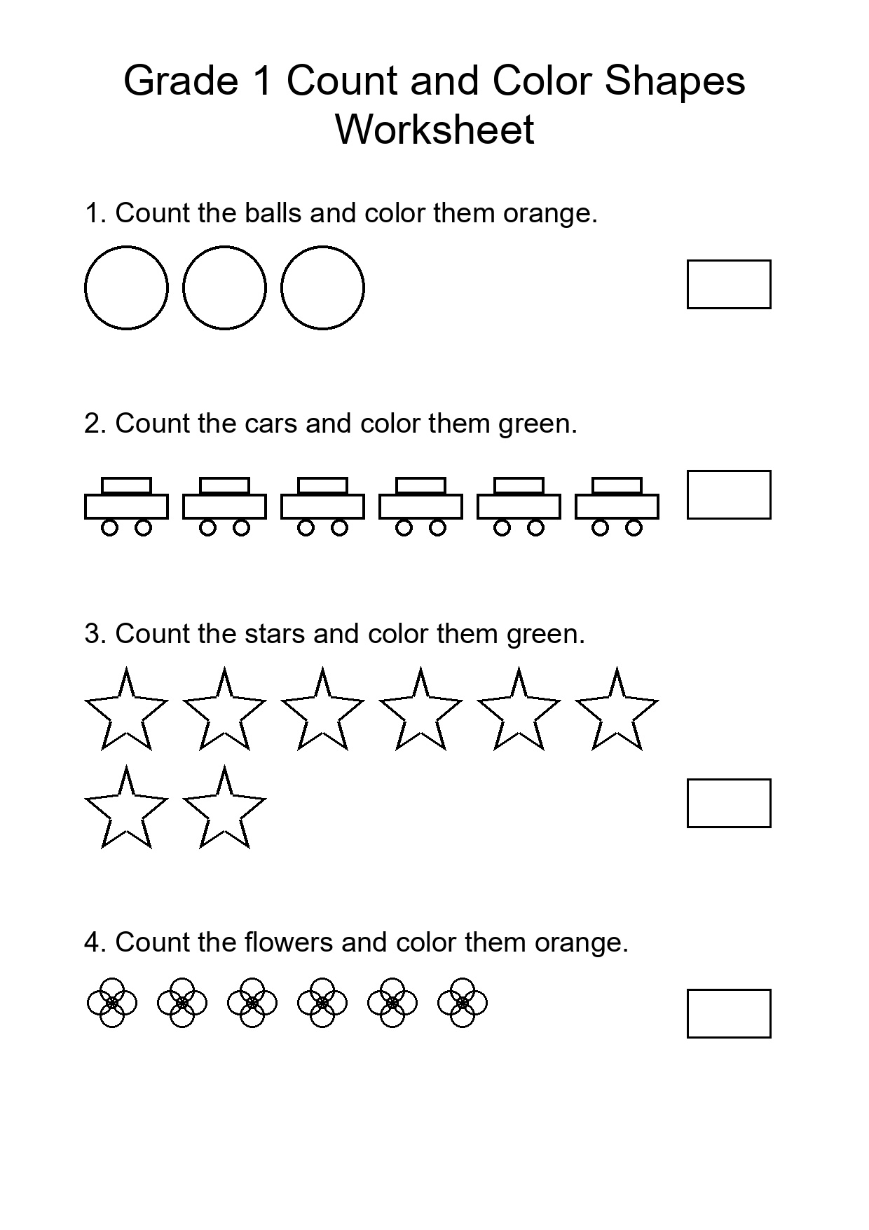 Grade 1 Count and Color Shapes Worksheet