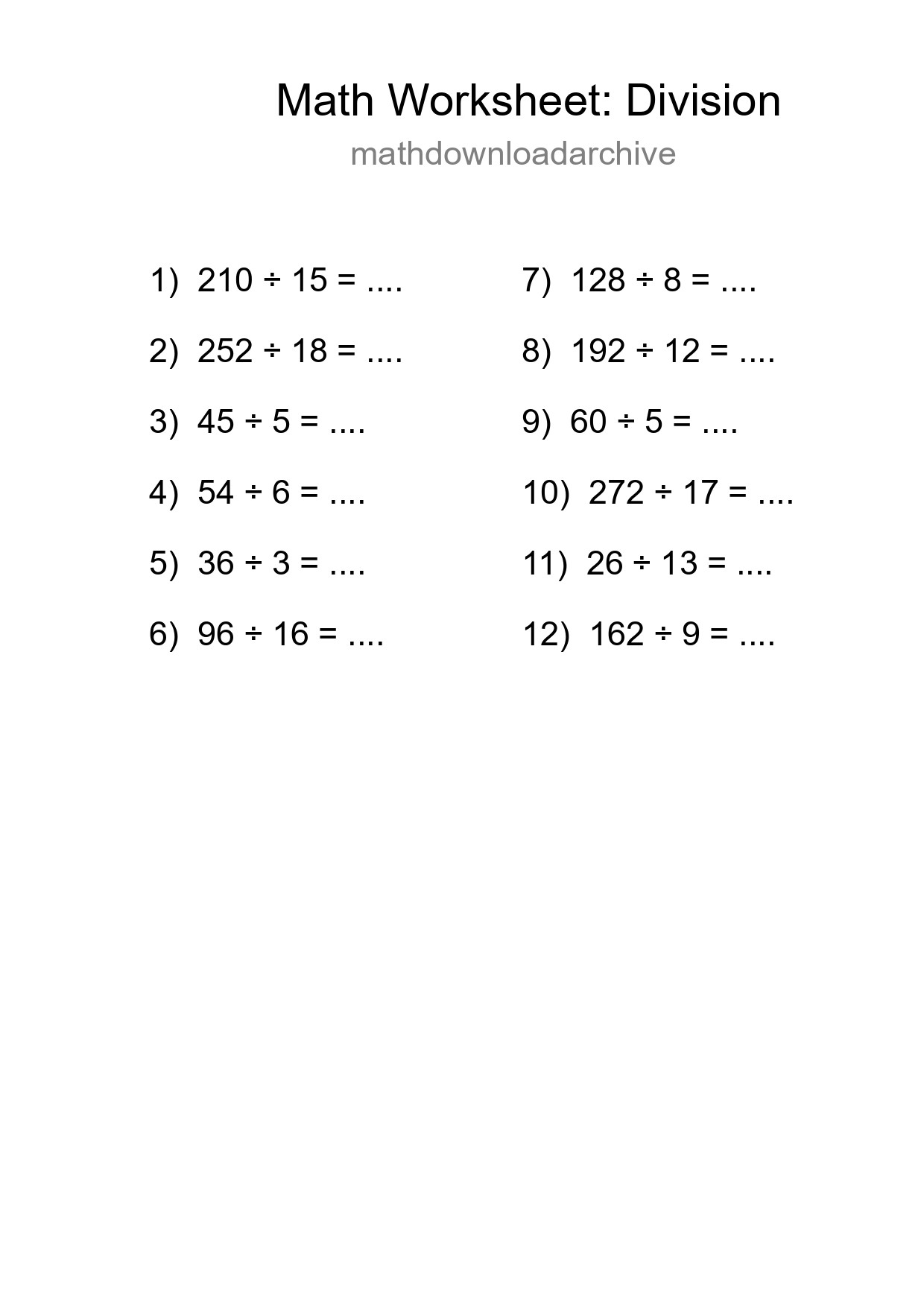 Grade 2 Division Practice Worksheet (12 Problems) - Part 136