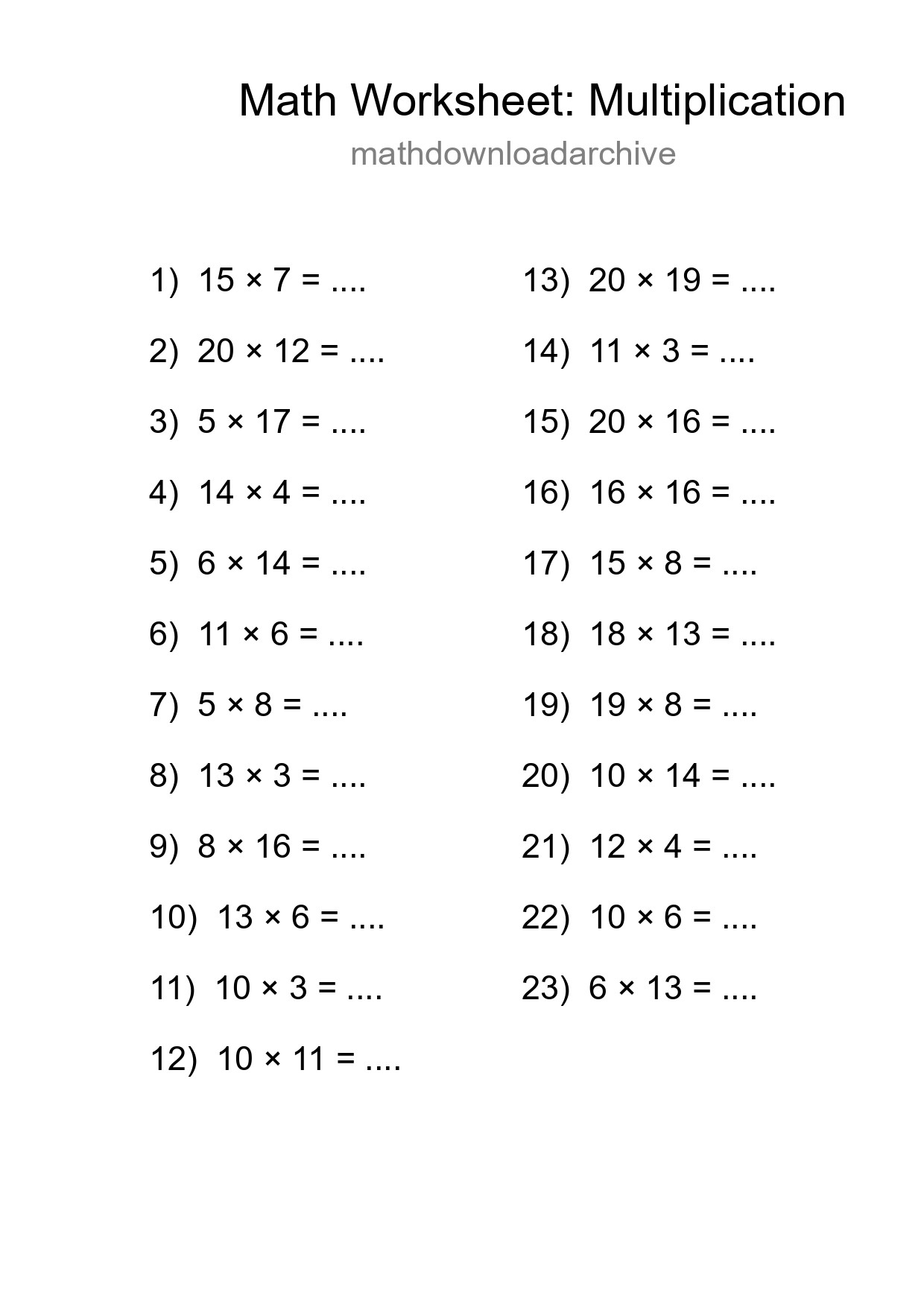 Grade 2 Multiplication Practice Worksheet (23 Problems) - Part 7
