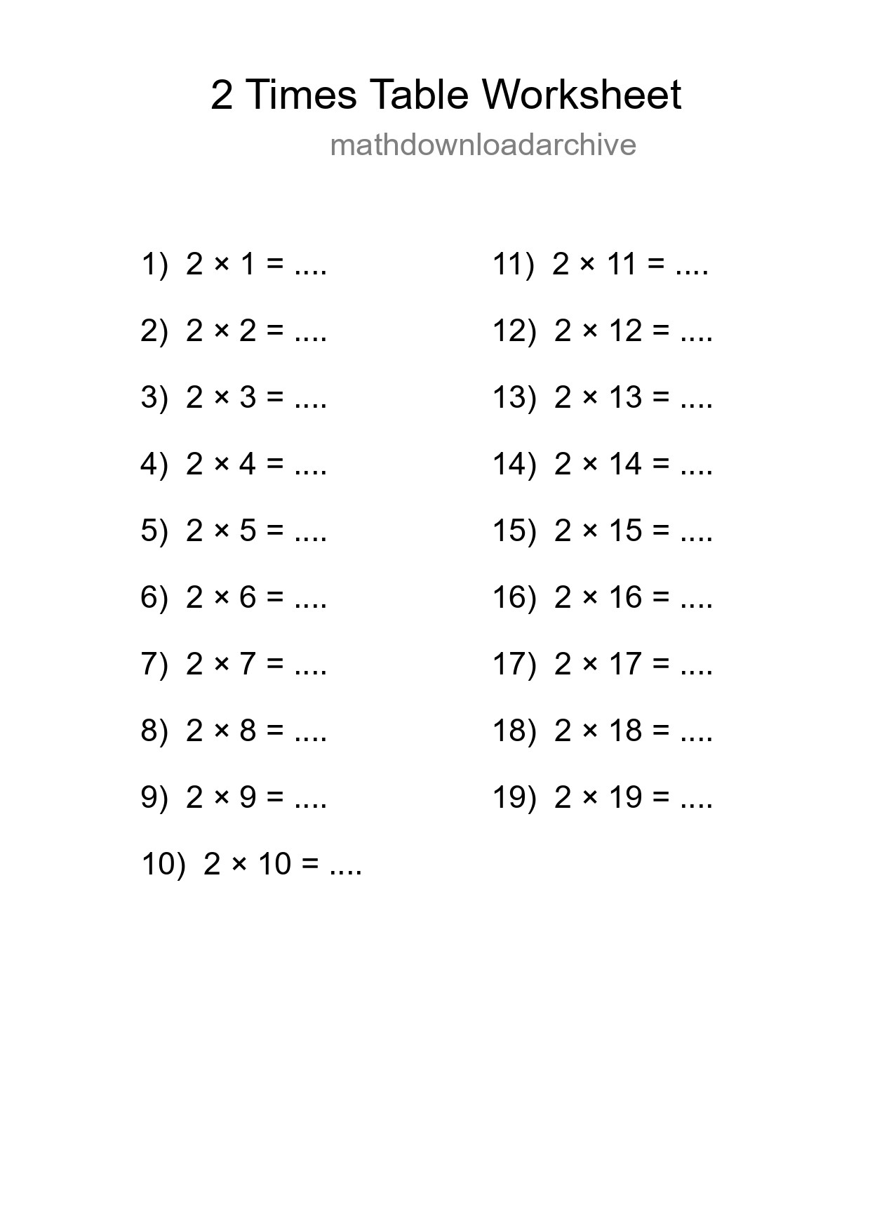 Grade 2 Multiplication Table 2 Practice - Part 185
