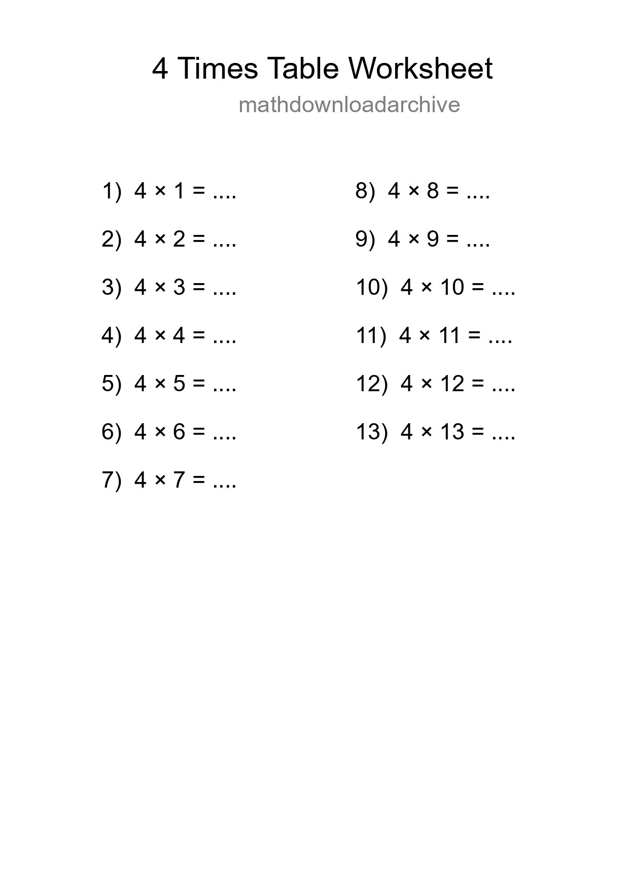 Grade 2 Multiplication Table 4 Practice - Part 141