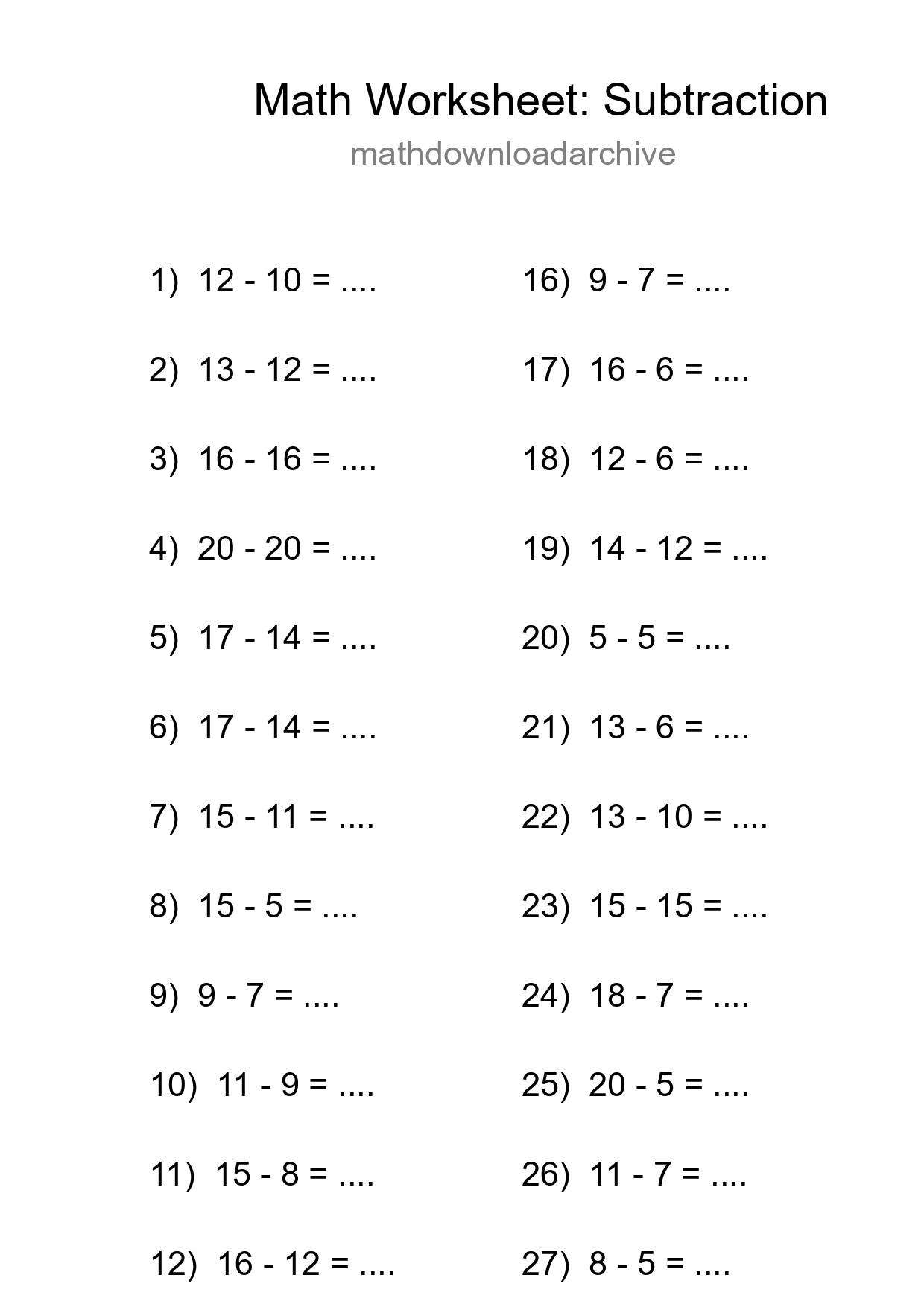 Grade 2 Subtraction Practice Worksheet (29 Problems) - Part 195
