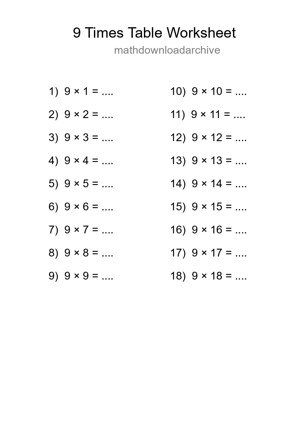 Grade 3 Multiplication Table 9 Practice - Part 240