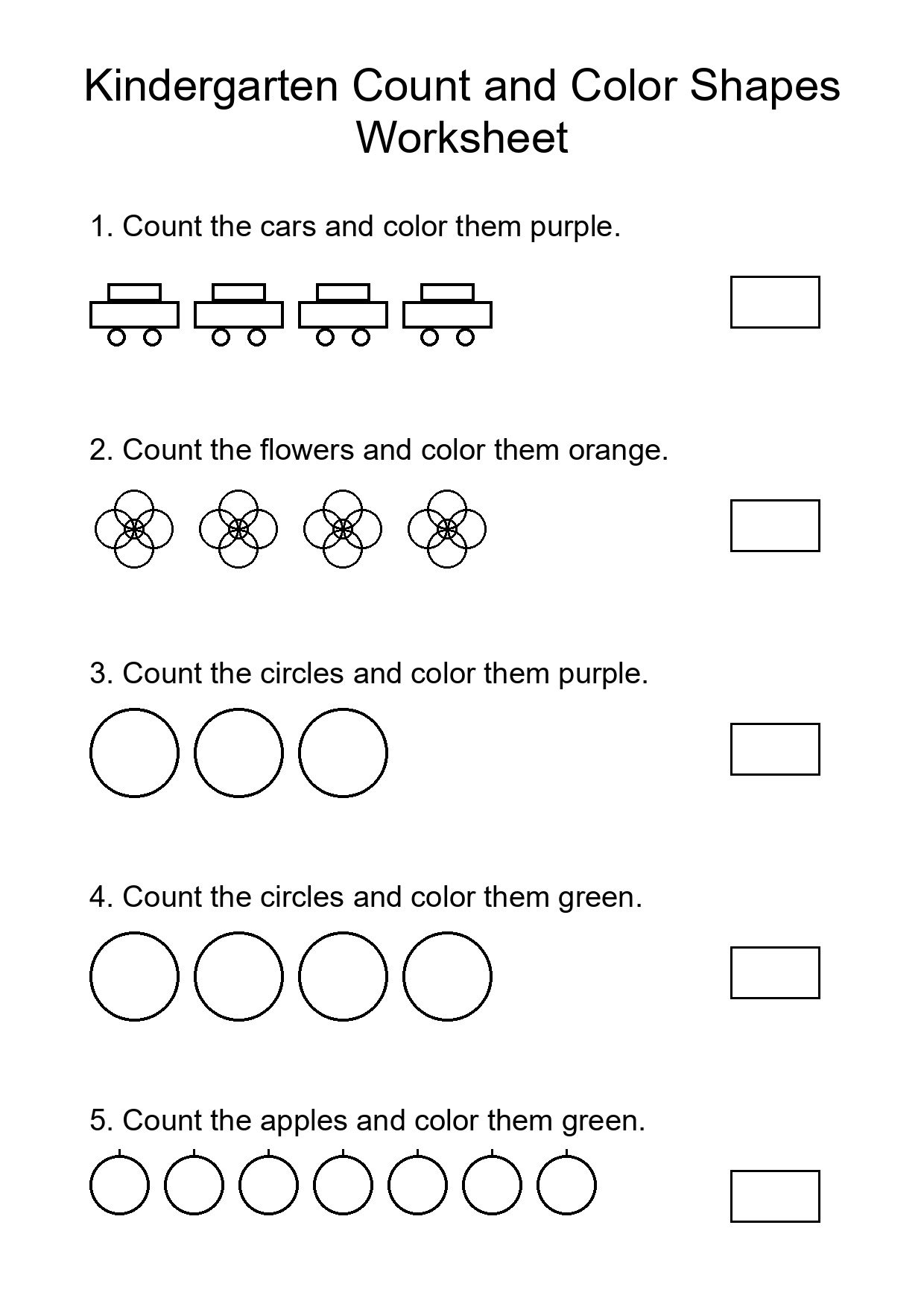 Kindergarten Count and Color Shapes Worksheet