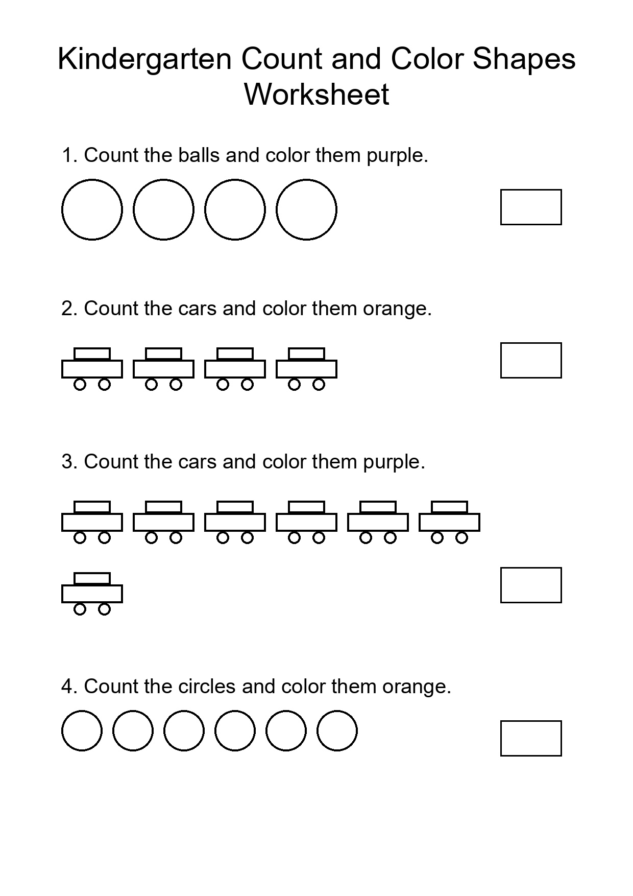 Kindergarten Count and Color Shapes Worksheet