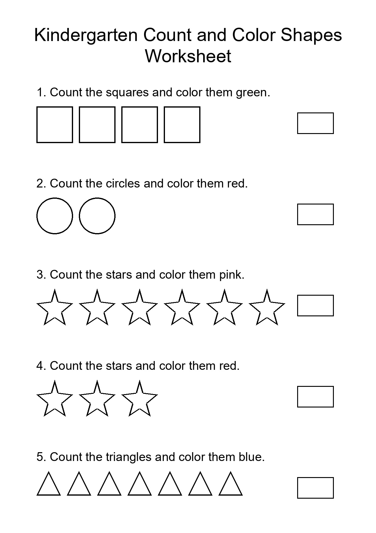 Kindergarten Count and Color Shapes Worksheet